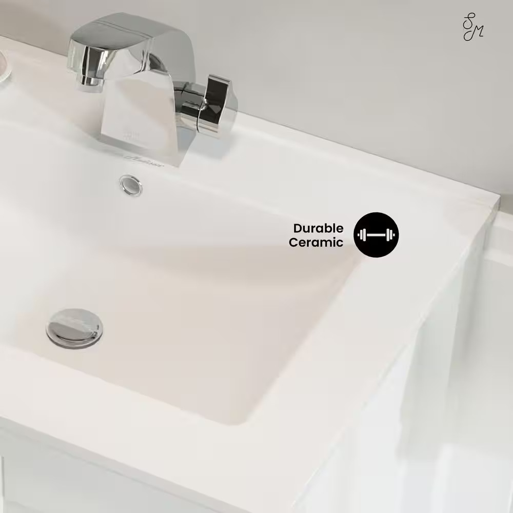 24 In. Ceramic Single Faucet Hole Vanity Top in White with White Basin