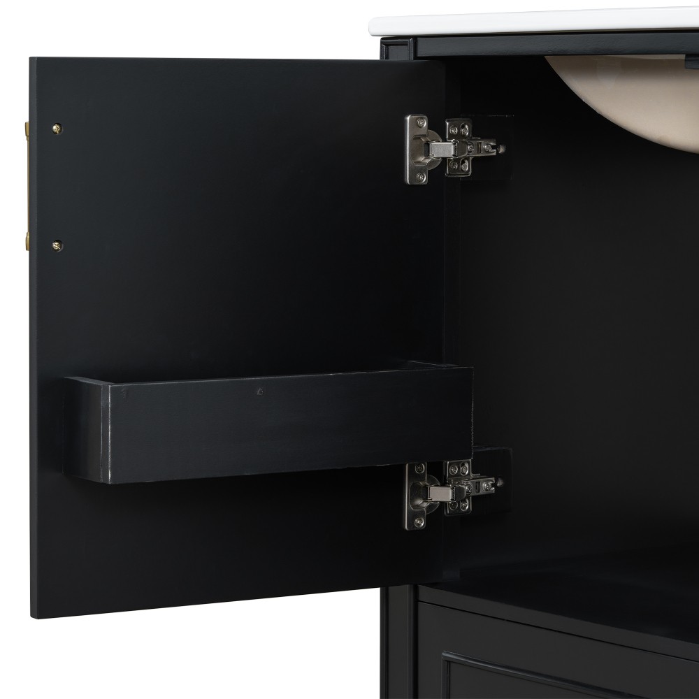 Traditional 30″ Black Bathroom Vanity Set, Floor Standing, with Three Drawers