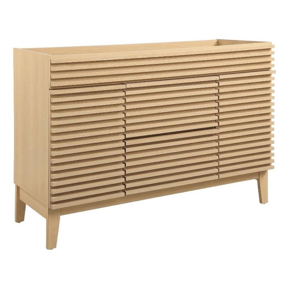 Pemberly Row 47″ Plastic and Wood Bathroom Vanity Cabinet in Oak
