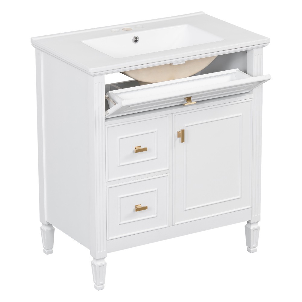 30 Inch Blue Gray Bathroom Vanity Solid Wood Frame MDF Pine Cabinet