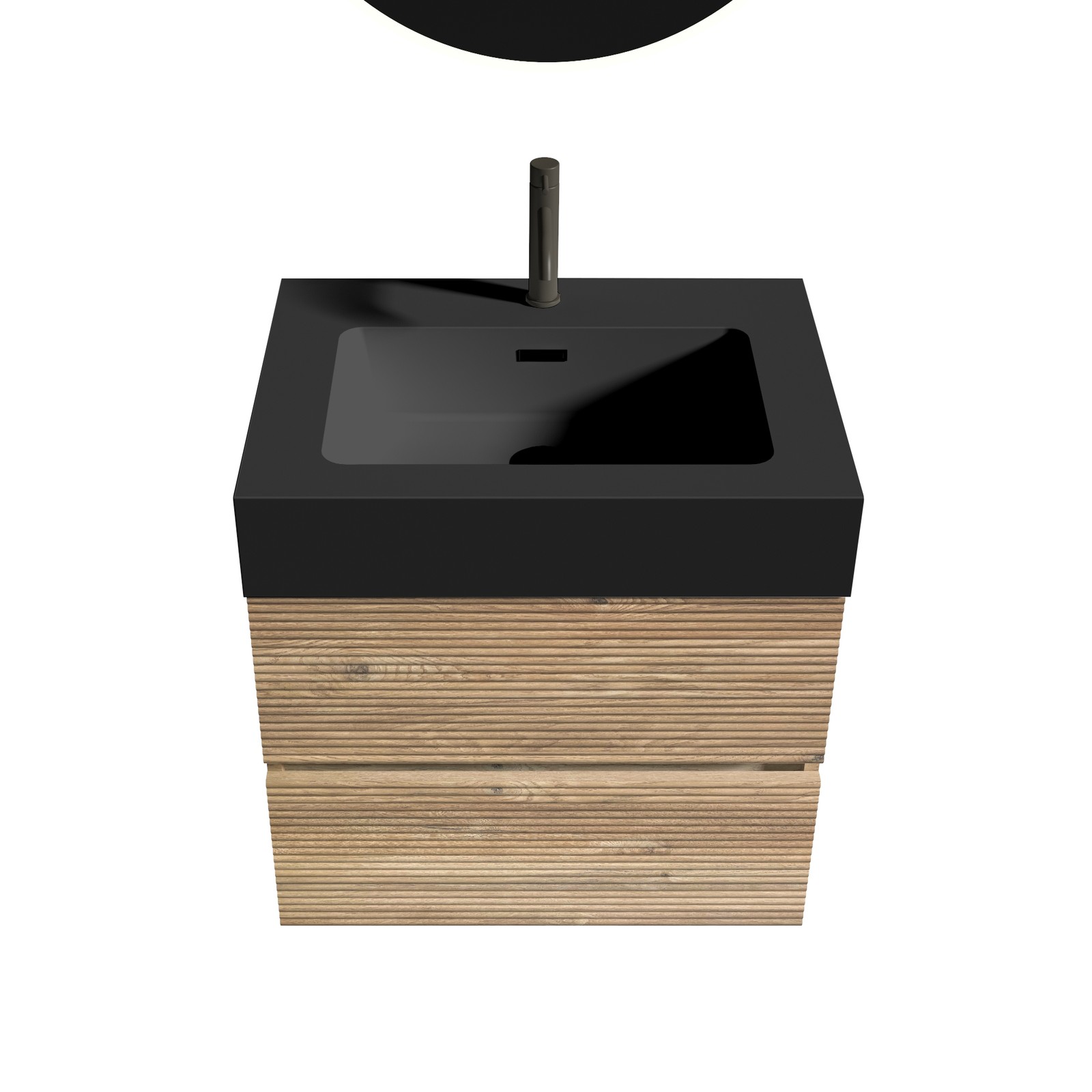 24″ Rough Oak Floating Bathroom Vanity with Black Sink & Drawers