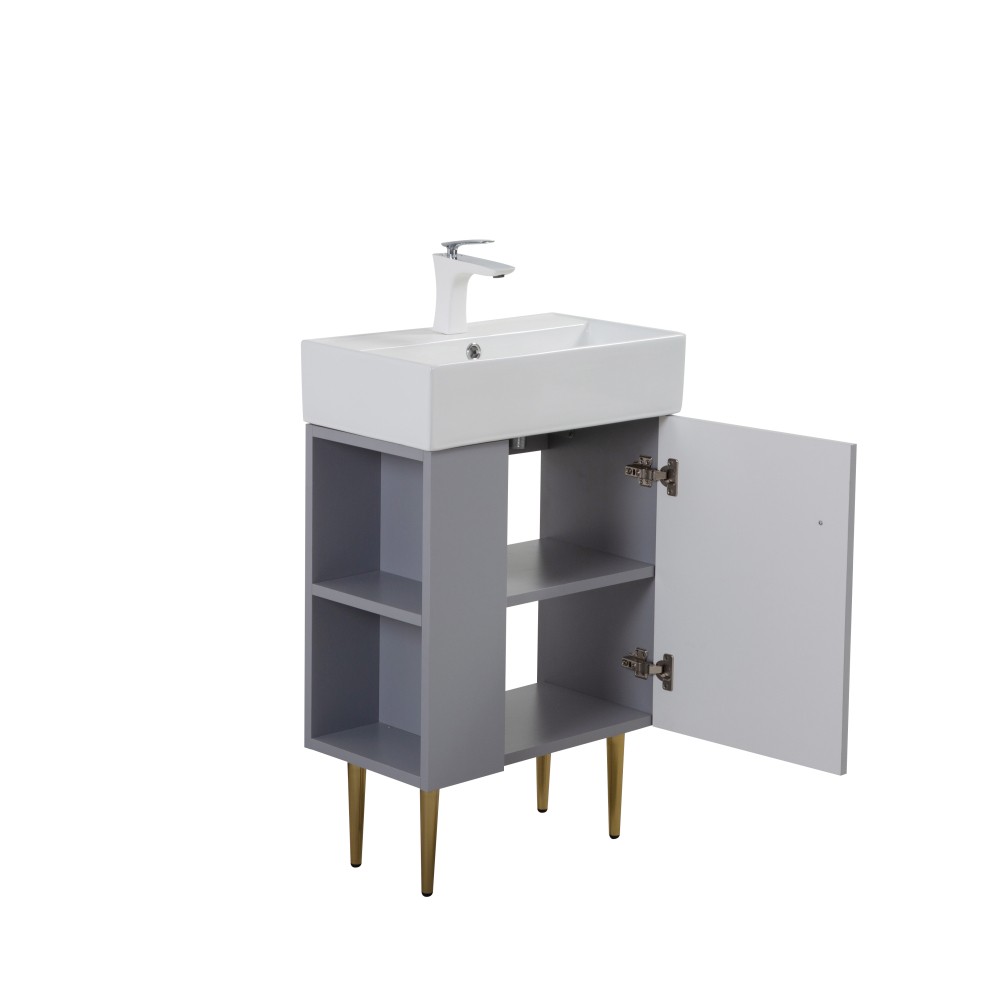 21.6″ Bathroom Vanity Base Only with Open Shelf, Soft Close Doors, Matte Gray