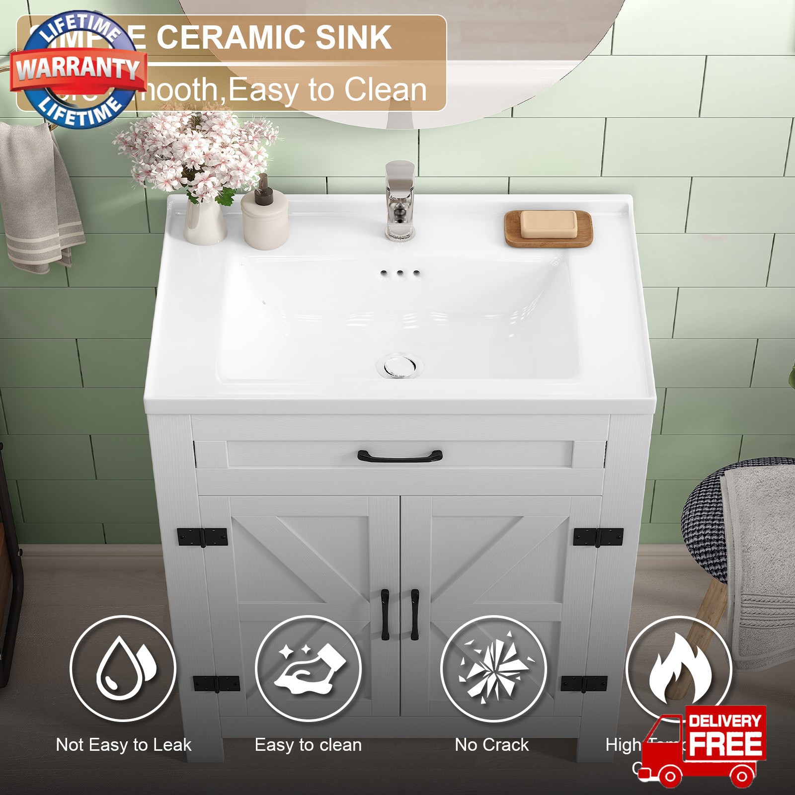 31″ Modern Bathroom Vanity w/Ceramic Sink,Storage Cabinet w/Soft Close Doors