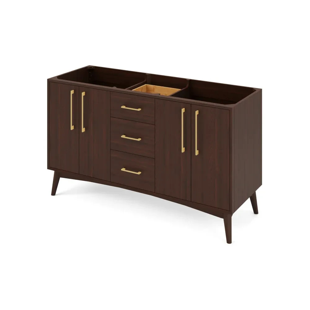 60″ Dashwood Dark Walnut Brown Double Bowl Bathroom Vanity + Black Granite Top