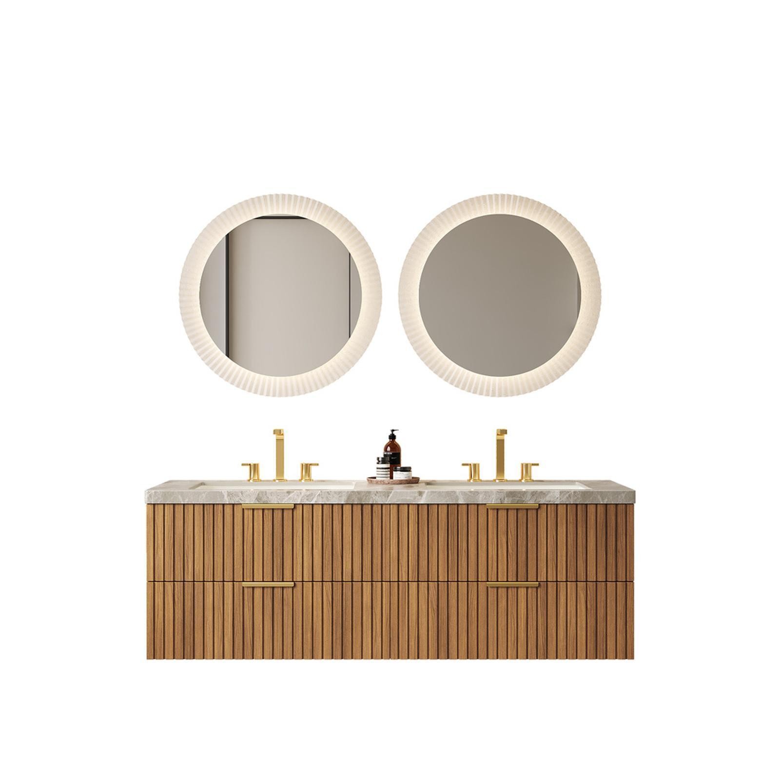 Modern 60-Inch Wall-Mounted Vanity by with Basins, Premium Storage Drawers,