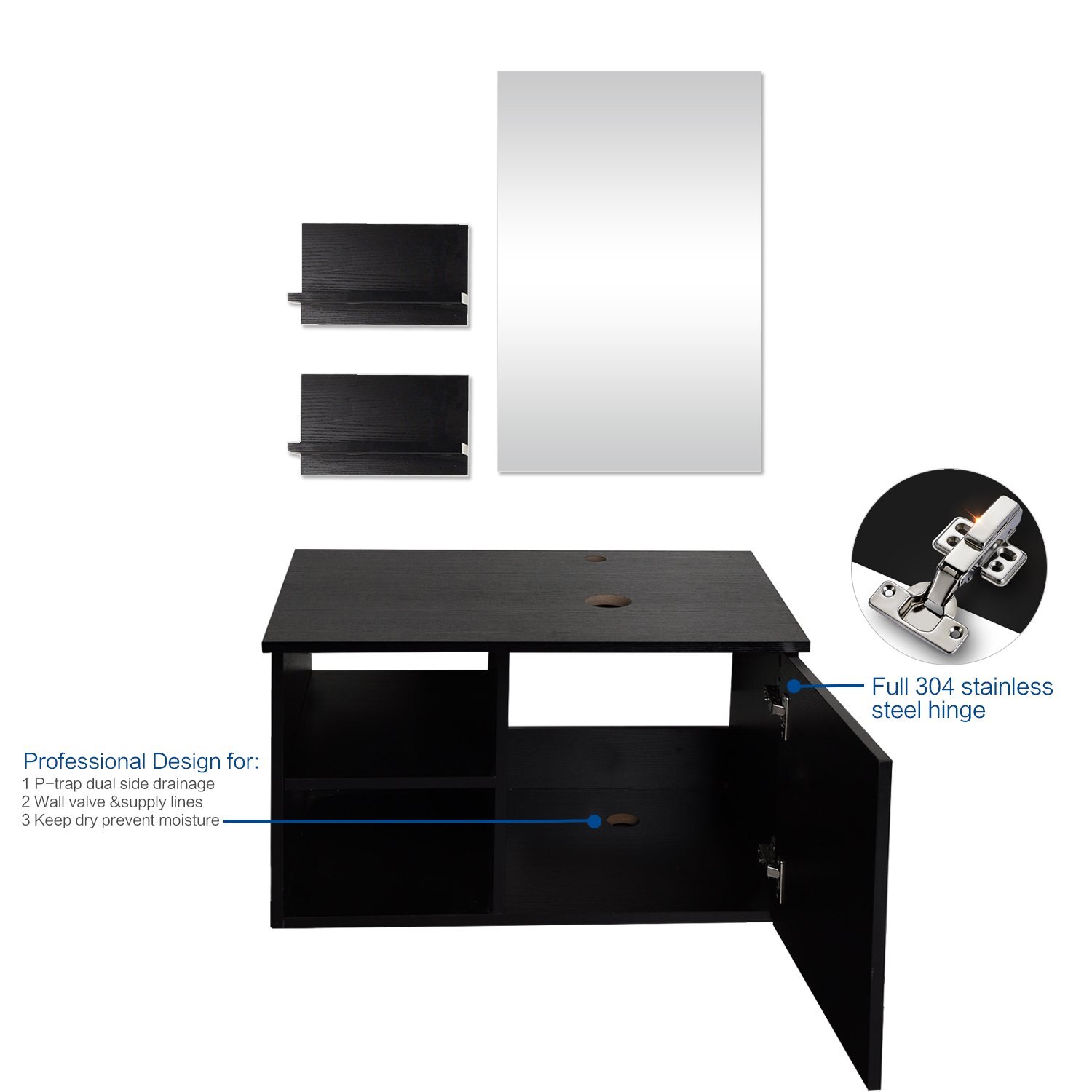 28 Inch Bathroom Vanity Floating Cabinet 2 Shelves With Vessel Sink Faucet Set