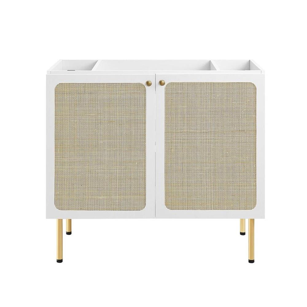 Modway Chaucer 36″ Wood & Rattan Bathroom Vanity Cabinet in White