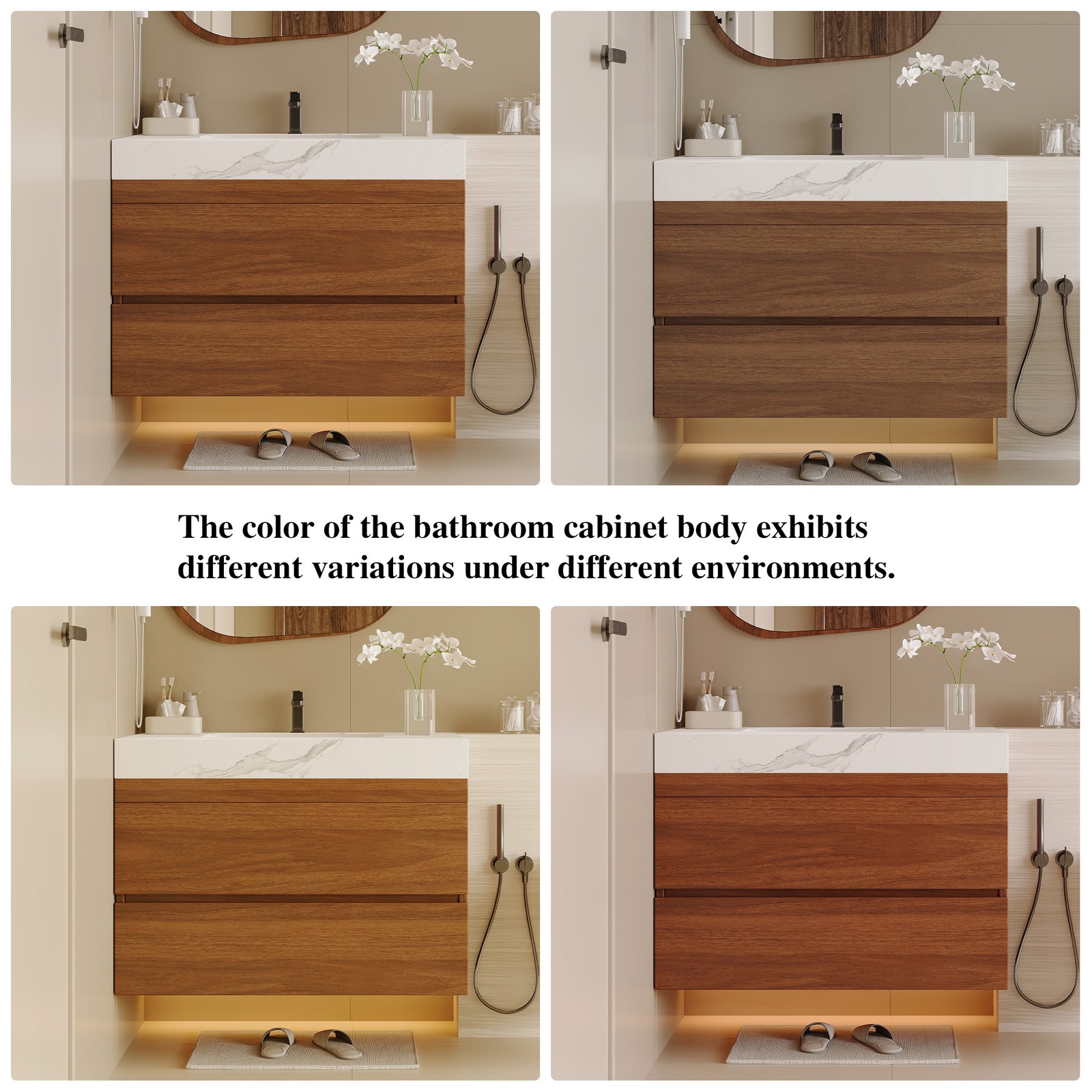 29.9″ Modern Floating Bathroom Vanity Storage Cabinet w/Faux Marble Top & Sink