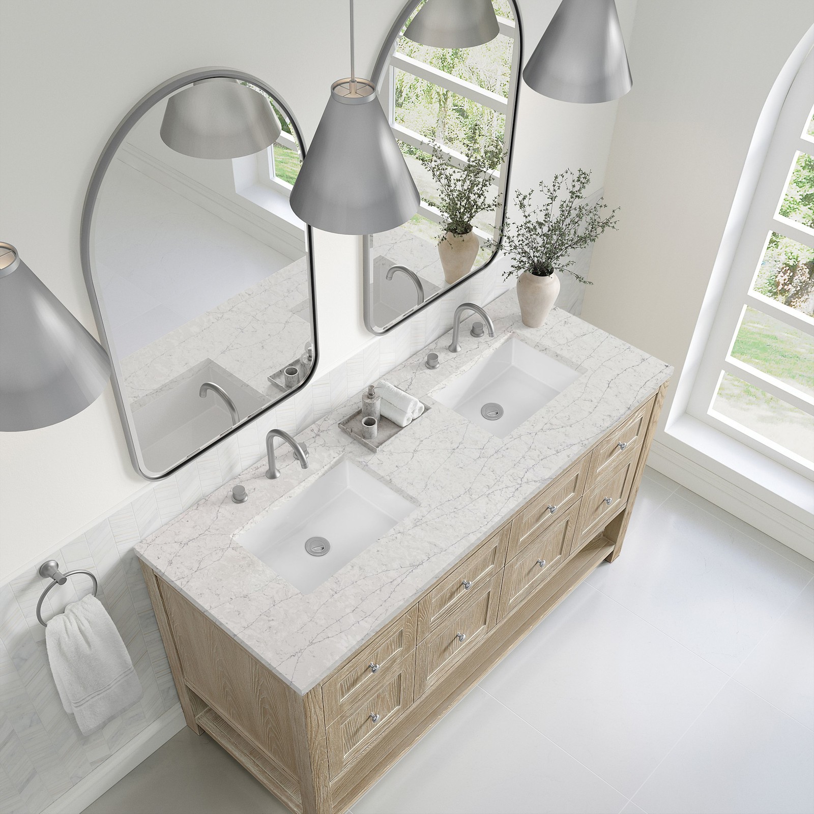 James Martin Vanities 330-V60D-FEJP Breckenridge 60″ – Whitewashed Oak