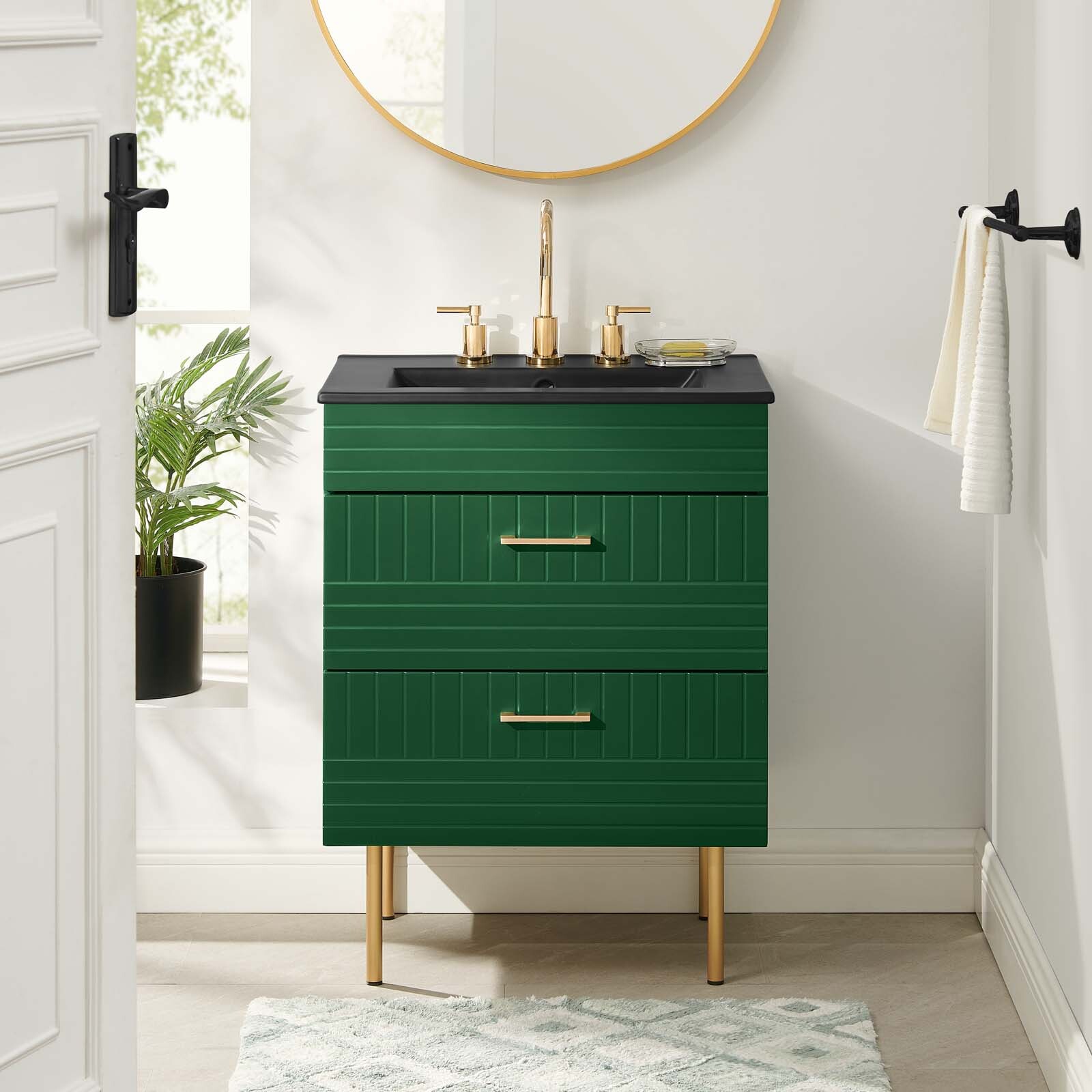 Modway Daybreak 24″ Wall-Mount Bathroom Vanity in Green Black