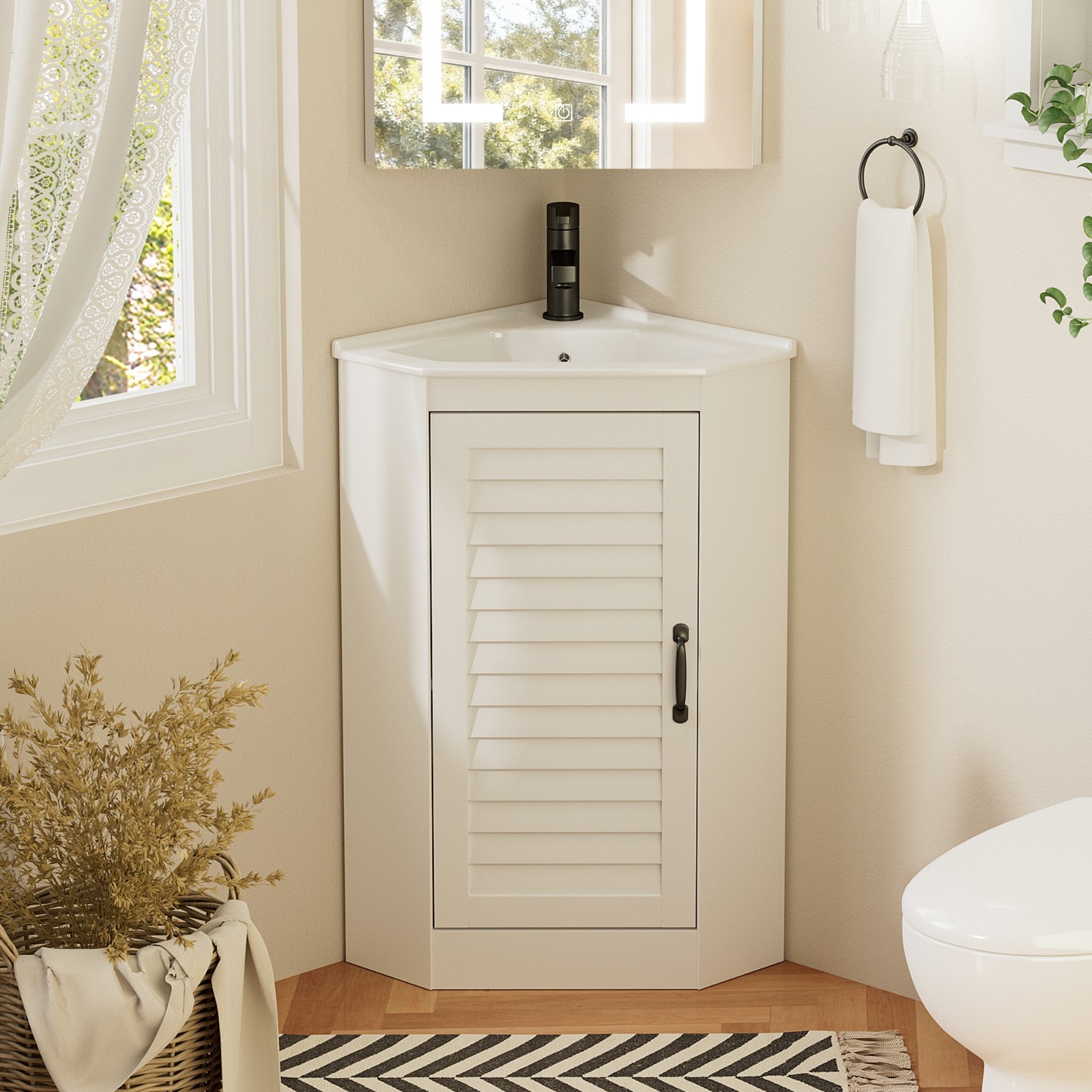 Corner Bathroom Vanity Sink Combo for Small Space Freestanding Compact Space New