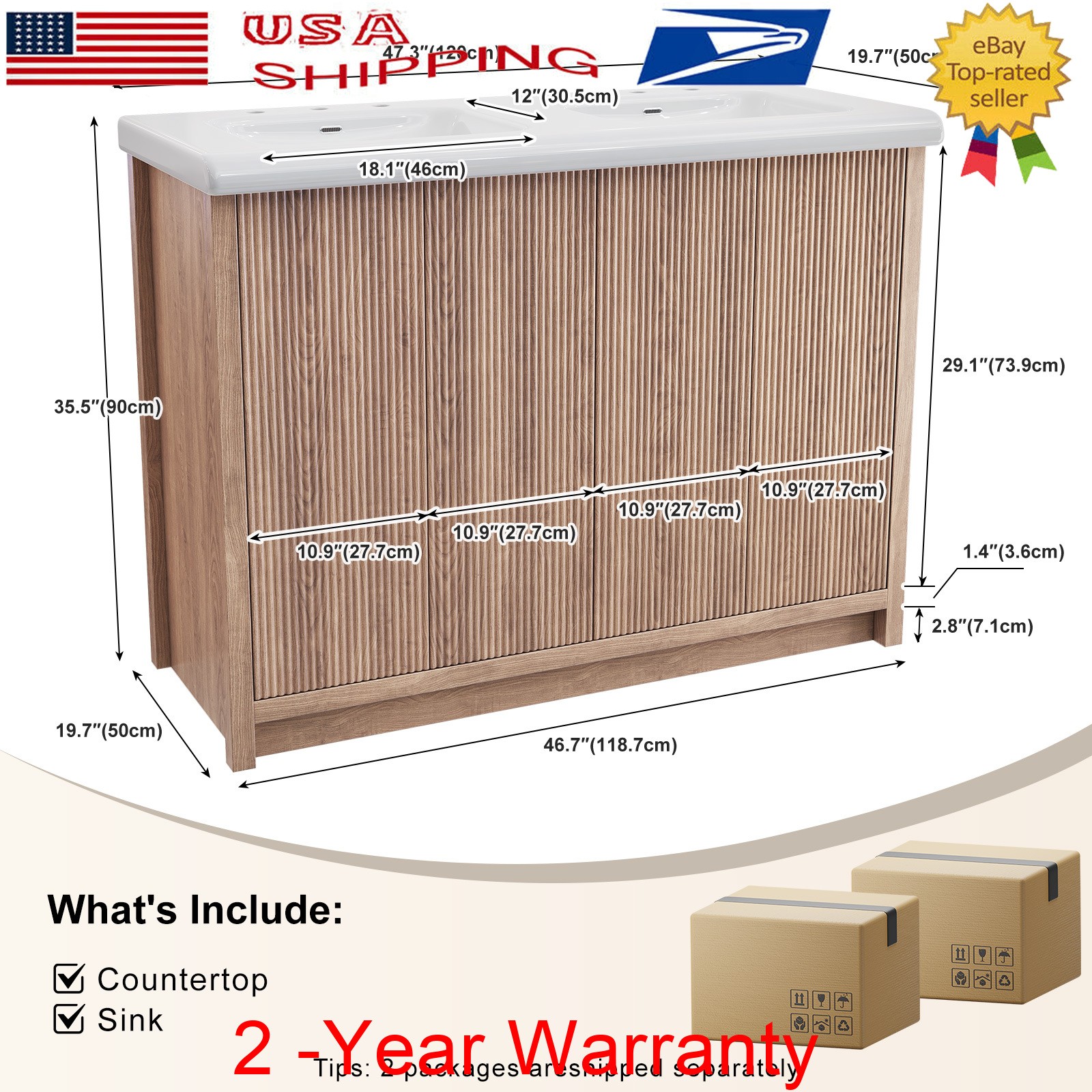 47.3″ Bathroom Vanity w/ Double Sink Storage Cabinet Set with Doors FreeStanding
