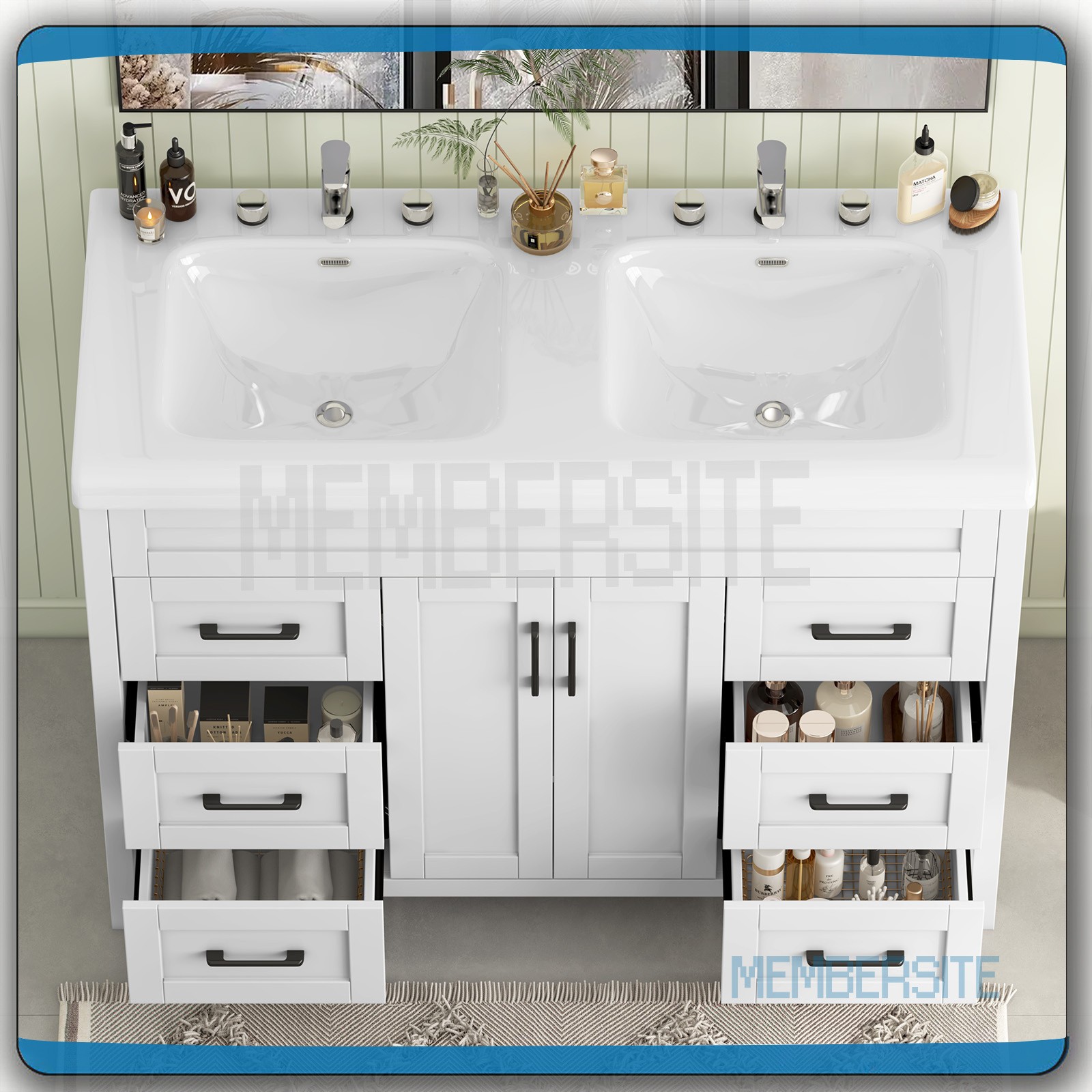 NEW 47.3″ Bathroom Vanity w/ 2 Ceramic Sink ,Storage Cabinet w/Soft Closing Door