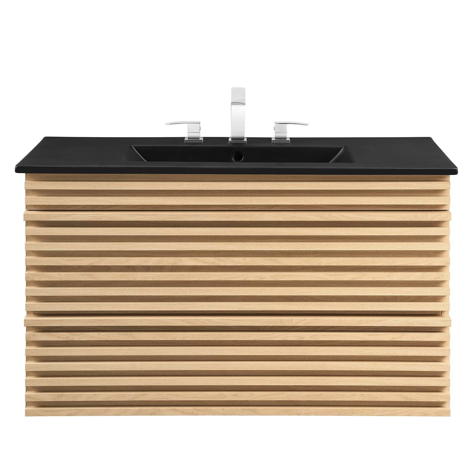 Modway Render 36″ Wall-Mount Bathroom Vanity in Oak Black