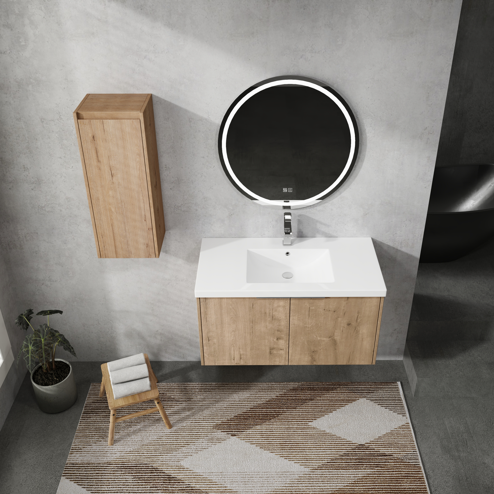 36 Inch Plywood Floating Wall-Mounted Vanity Bathroom with Sink and Side Cabinet