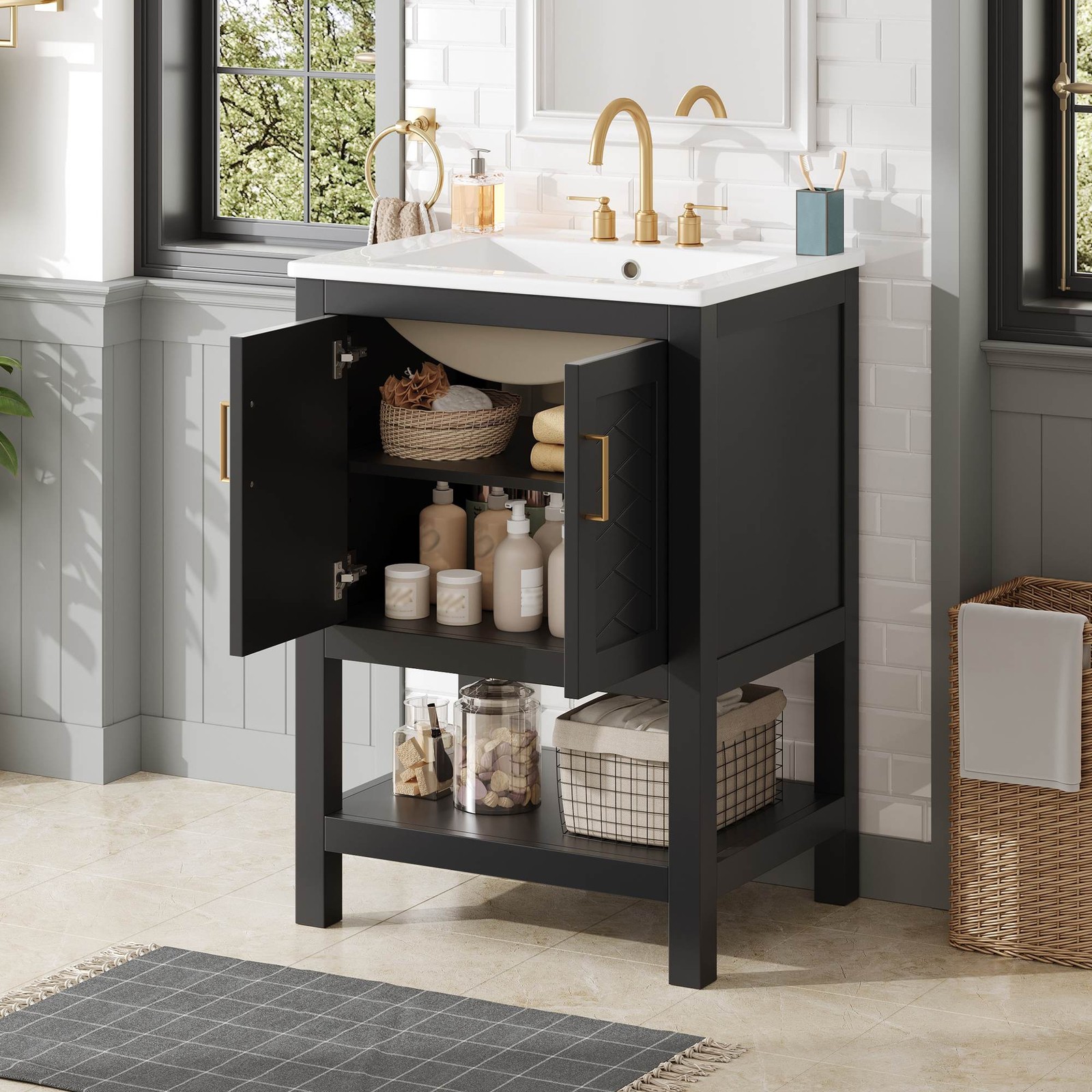 FUNIDEE 24″ Bathroom Vanity with Sink Bathroom Cabinet with Adjustable Shelf