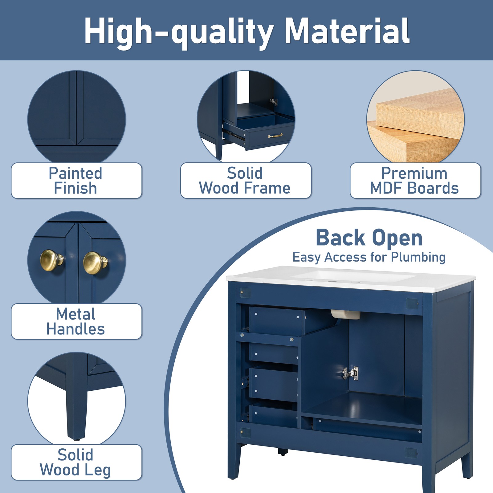 36″ Bathroom Vanity with Ceramic Sink Wood Storage Cabinet w/Soft-Closing Door