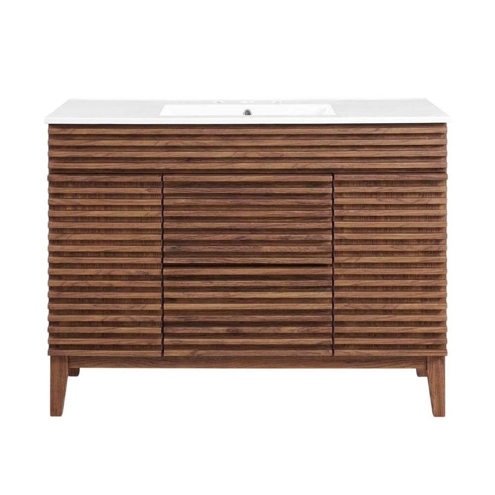 Walnut White 48-Inch Floor-Mount Single Sink Bathroom Vanity