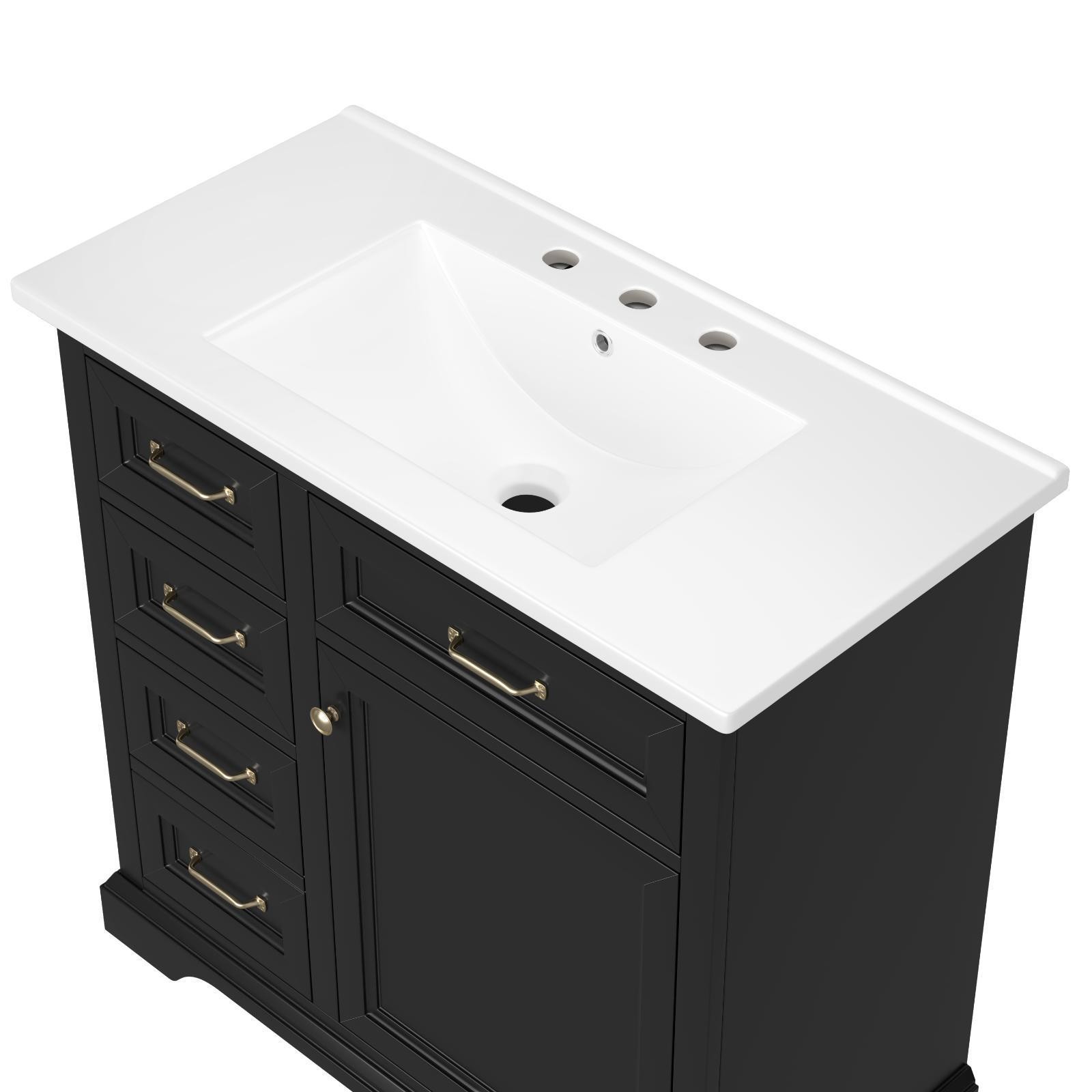 36-Inch Bathroom Vanity with Ceramic Sink Top, 4 Drawers And 1 Soft-Close Door,
