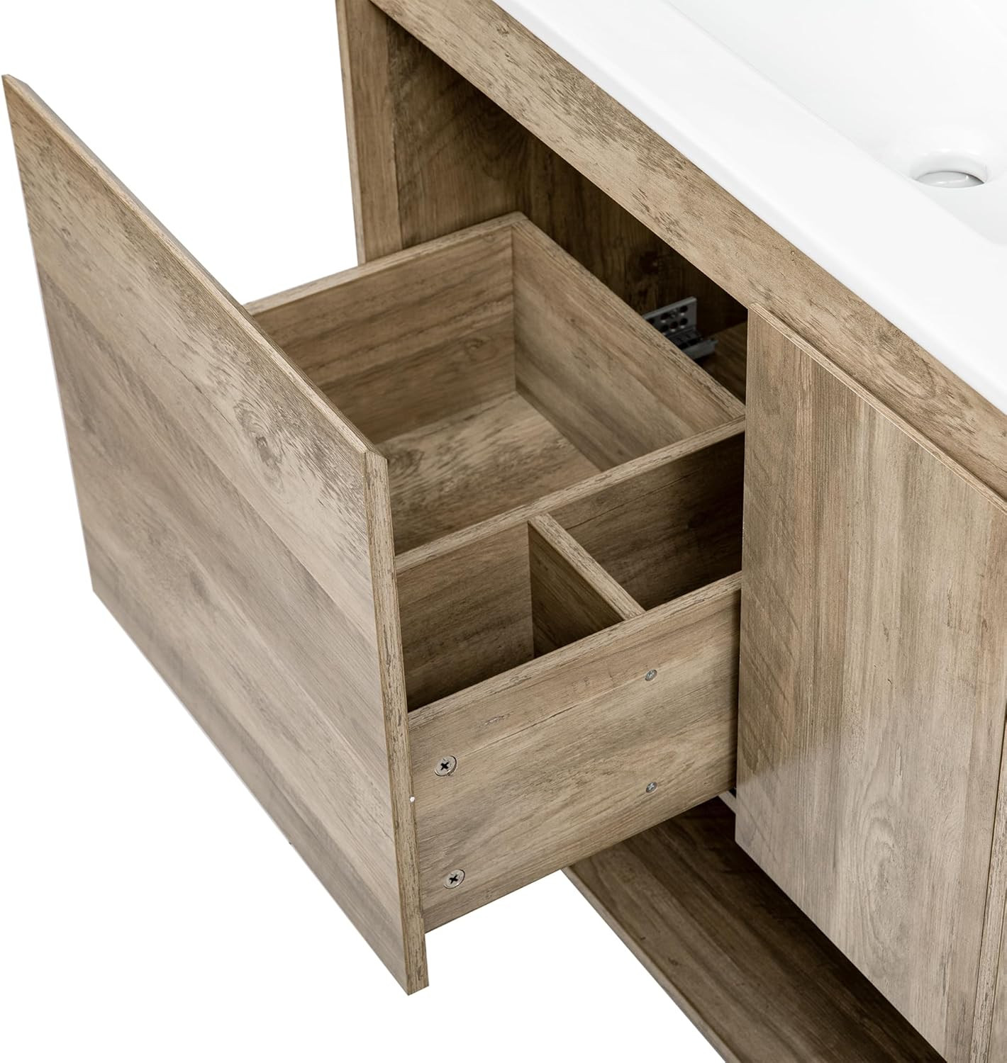 30″ Modern Wood Bathroom Vanity with Ceramic Sink & Sliding Drawer, Natural Fini