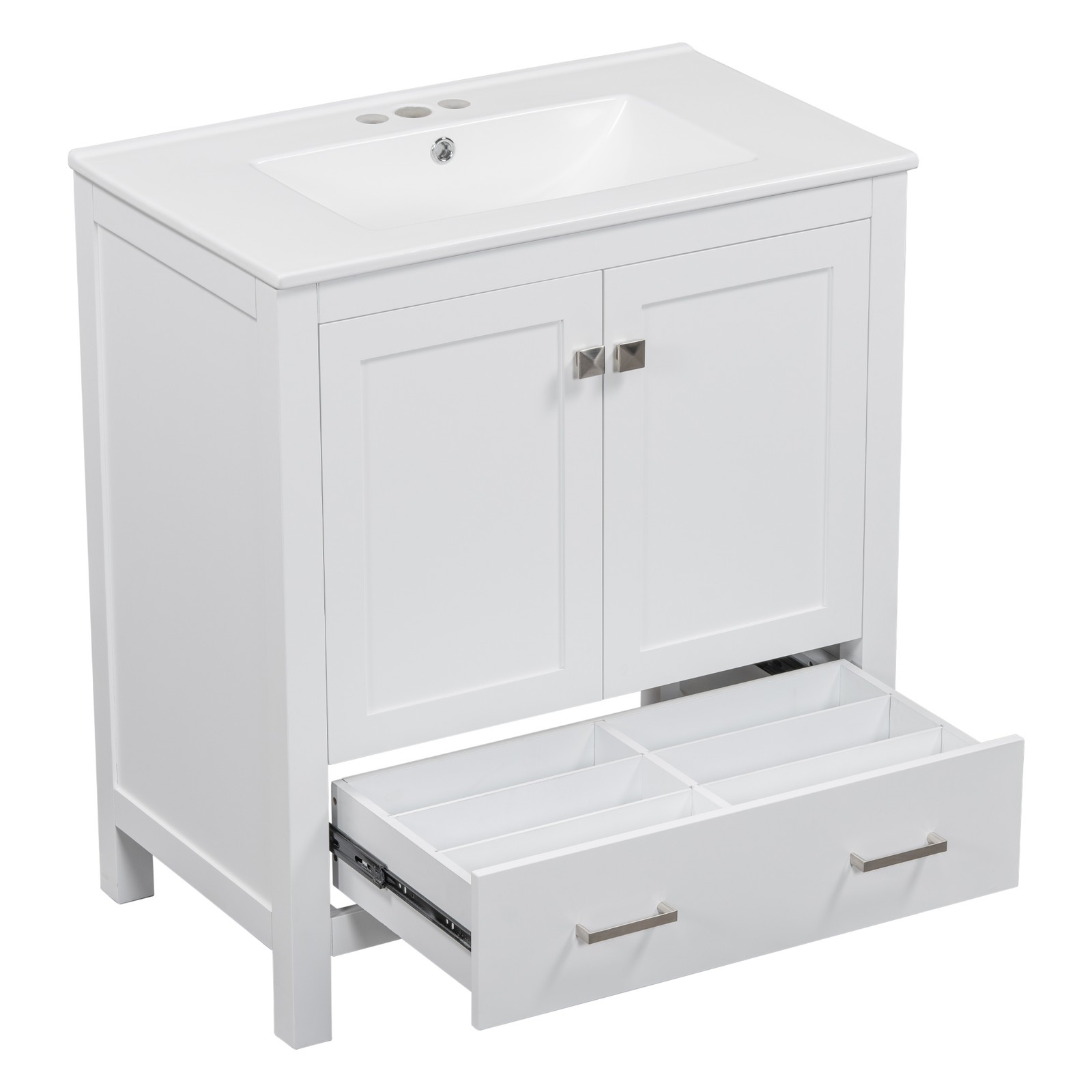 30″ White Bathroom Vanity with Single Sink & Soft Close Doors
