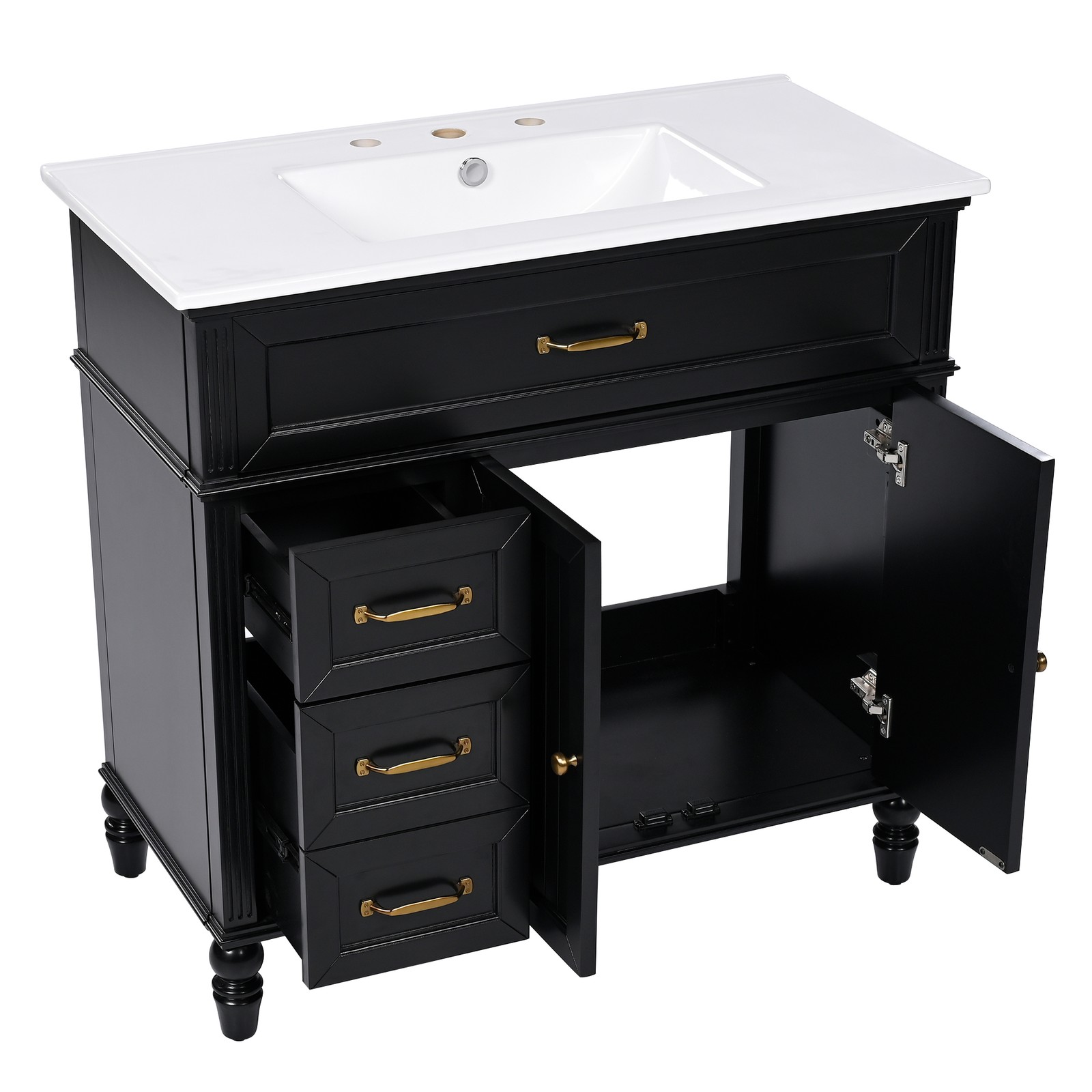36″ Bathroom Vanity with Sink & Drawers, Black, Solid Wood Frame & MDF