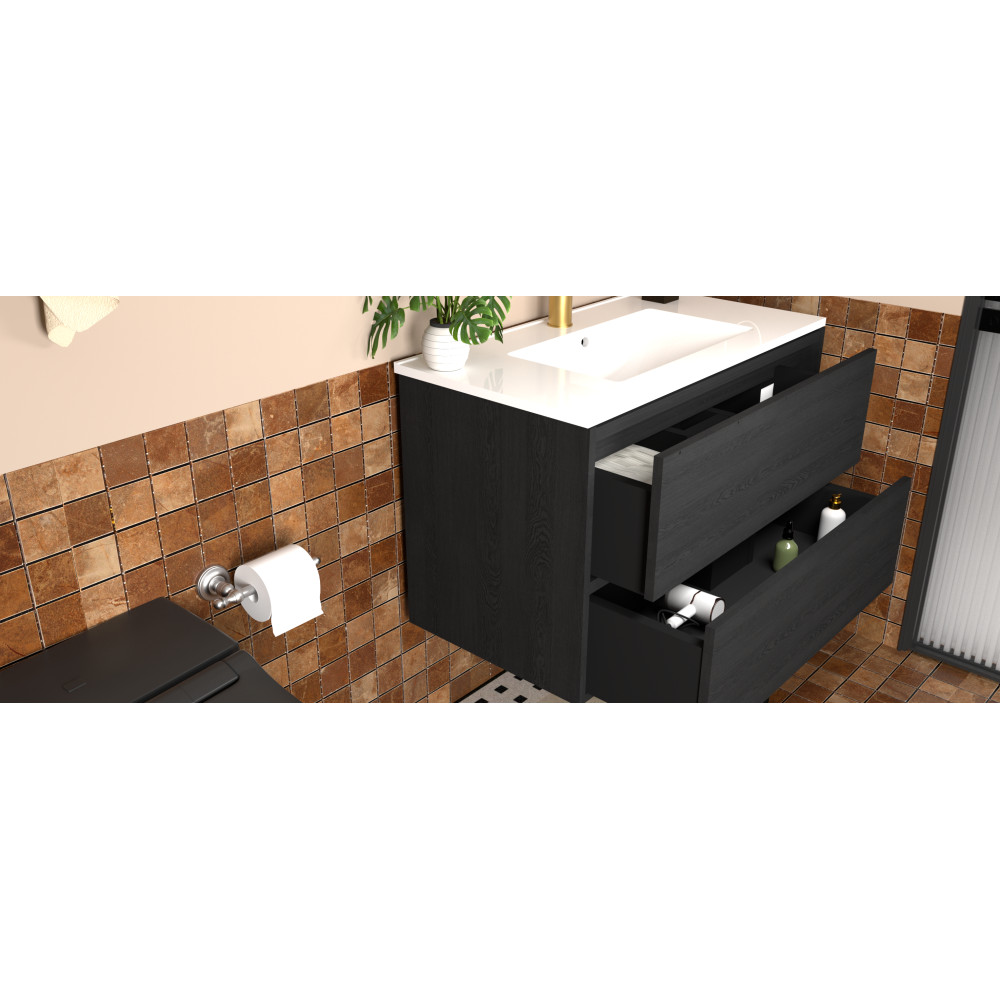 30 Inch Gray Wall Mounted Floating Bathroom Vanity with Ceramic Sink