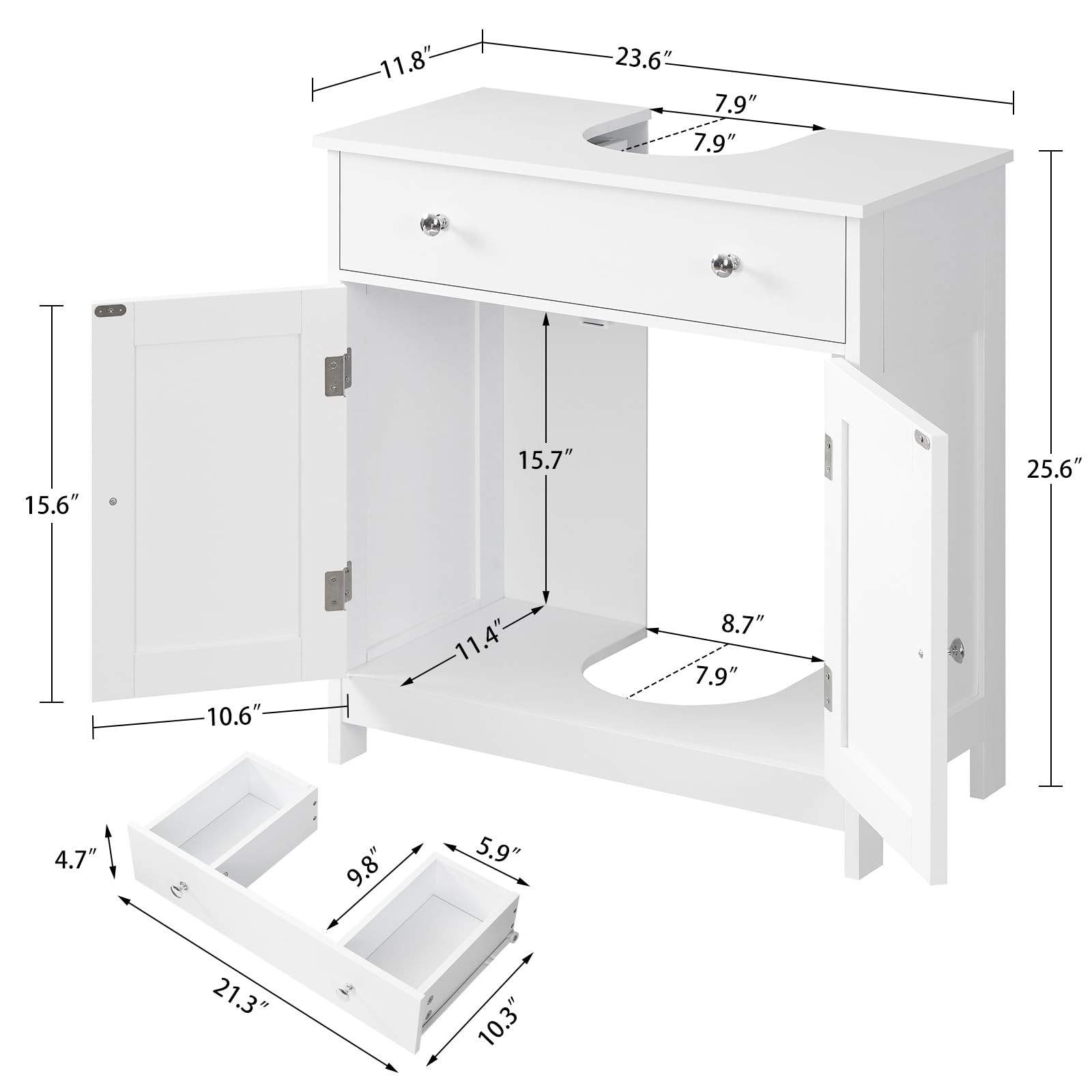 Pedestal Sink Storage Cabinet with 2 Doors and Drawer, Bathroom Sink Cabinet,…