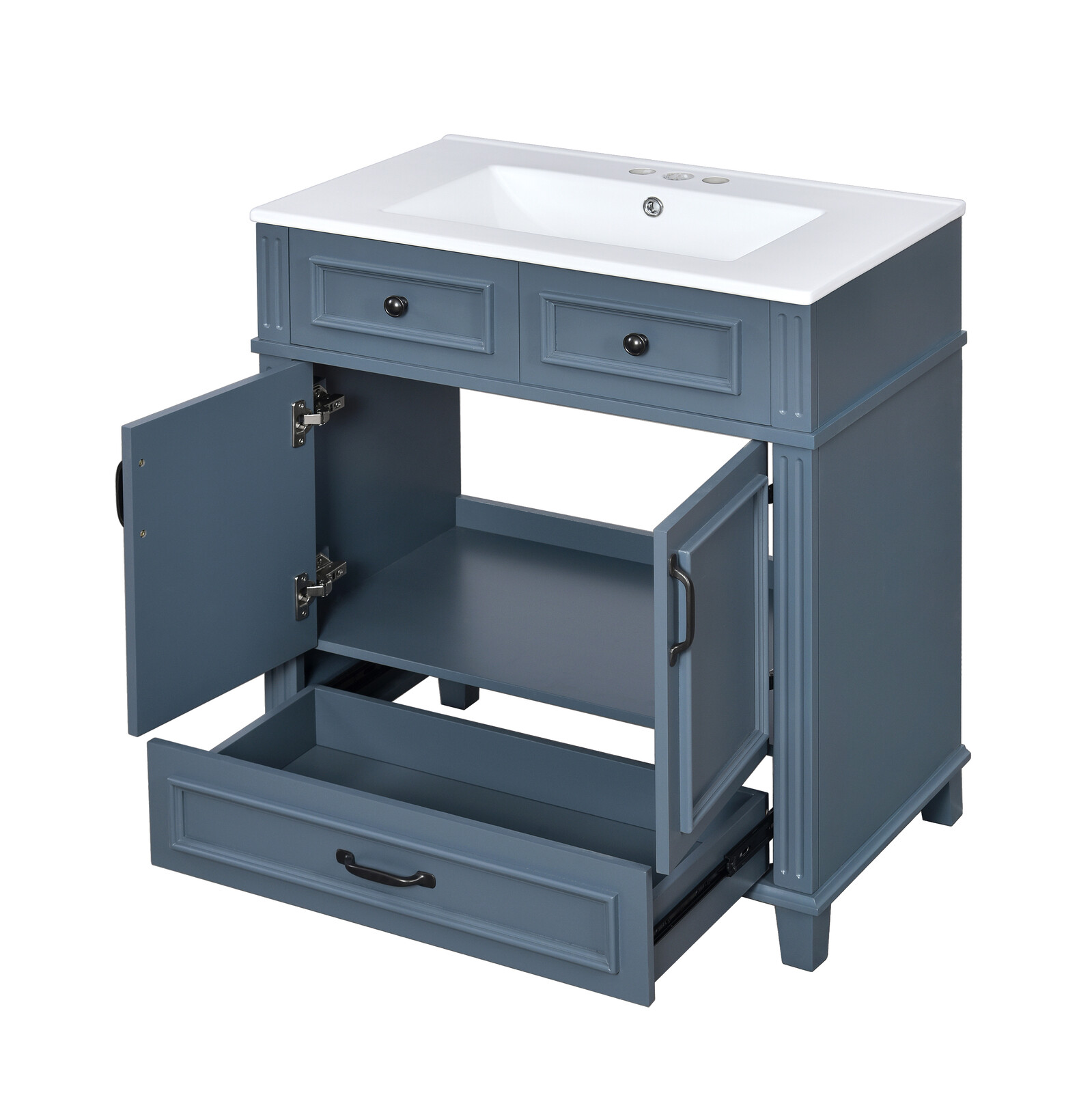 30” Bathroom Vanity with Ceramic Sink,Solid Wood Frame Bathroom Storage Cabinet