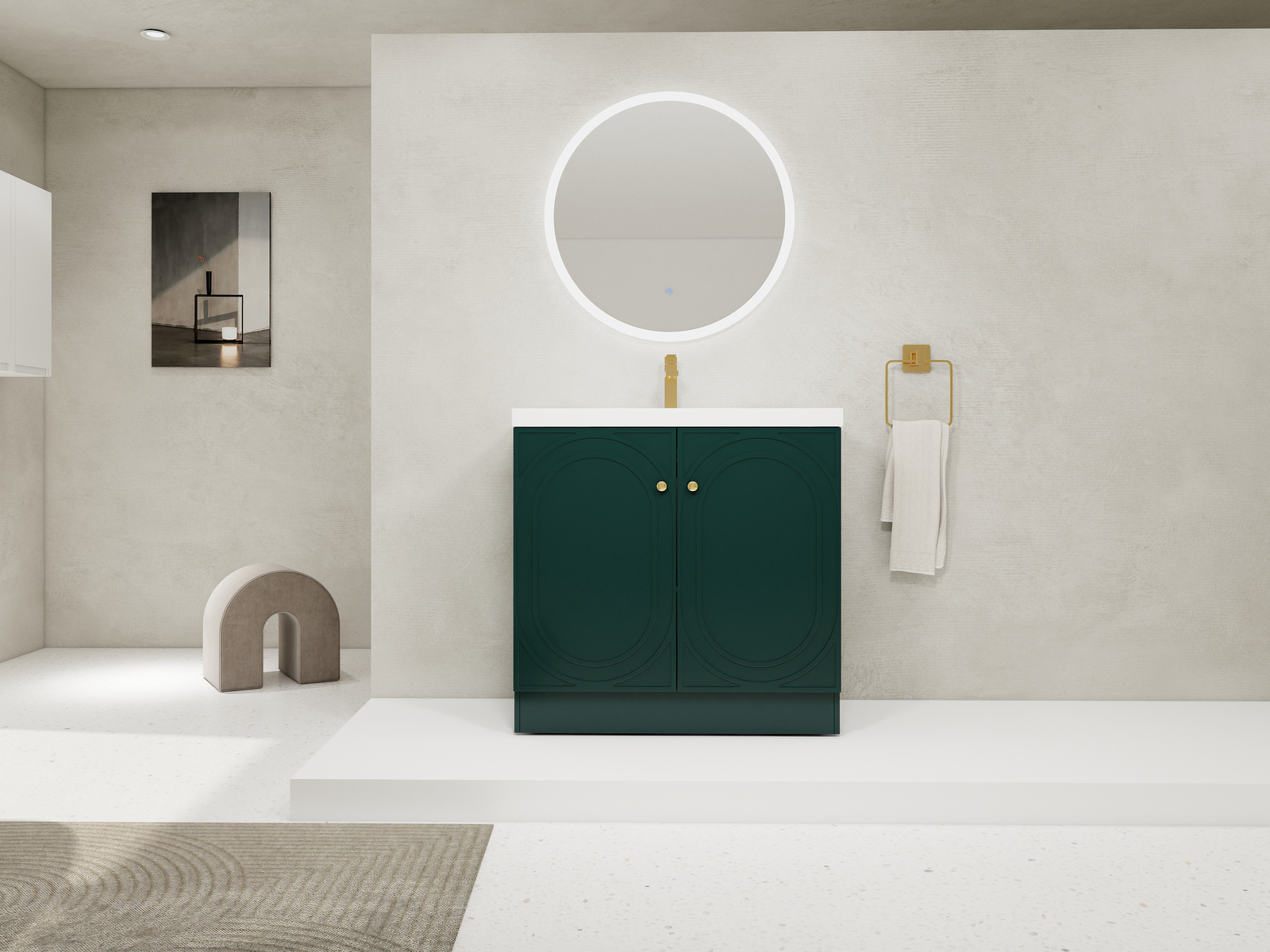 36inch Plywood Freestanding Bathroom Vanity Cabinet Dark Green Resin Sink Basin