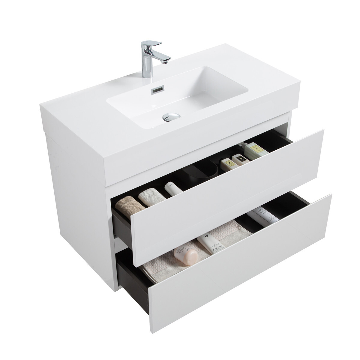 24″ 30″ 36″ Wall Mounted Bathroom Vanity w/Sink,Floating Vanity Cabinet,2 Drawer