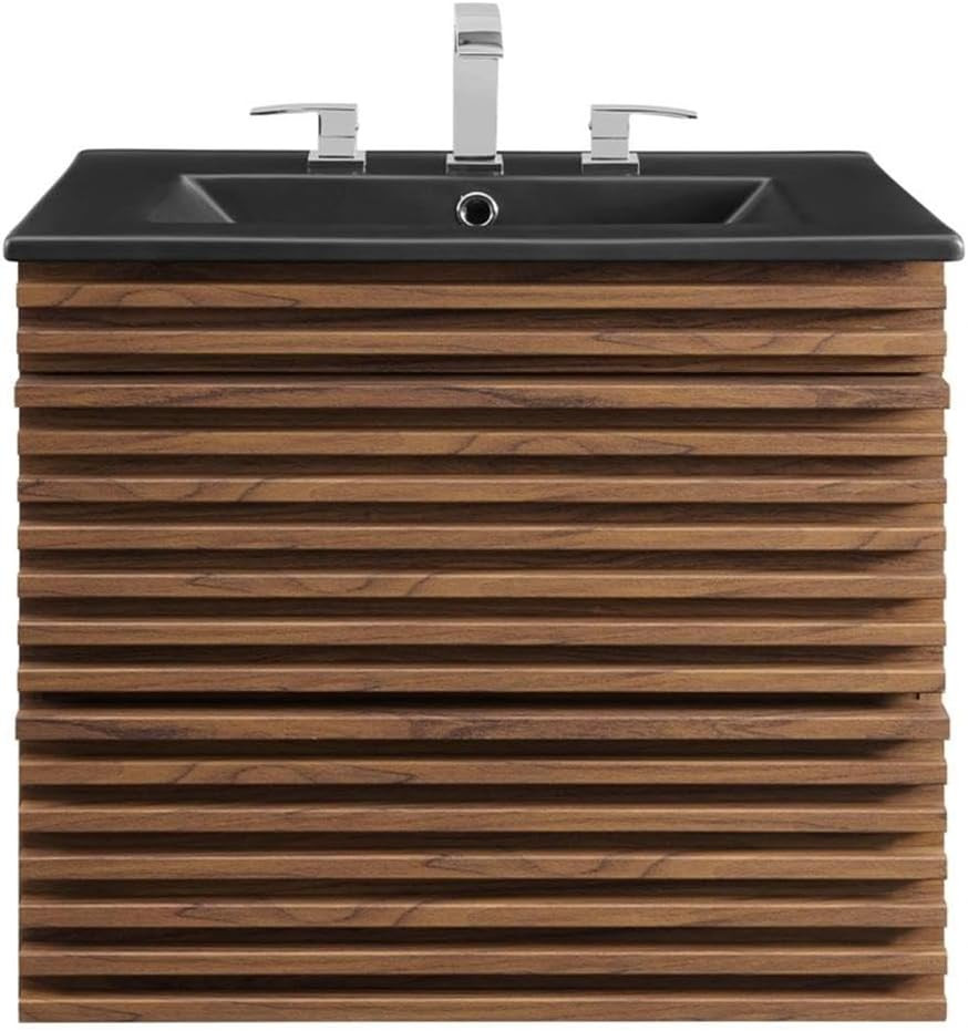 Render 24″ Wall-Mount Bathroom Vanity in Walnut Black