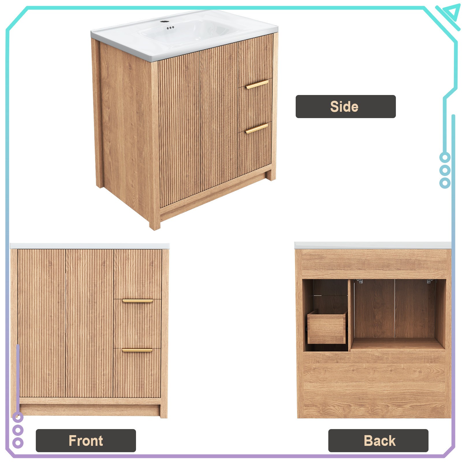 31 Inch Vanity Wood Bathroom Vanity Cabinet W/ Countertop Ceramic Sink
