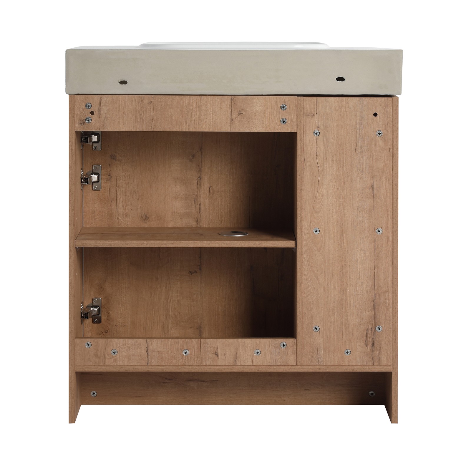 30inch Plywood Freestanding Bathroom Vanity Cabinet With Ceramic Sink Basin Oak