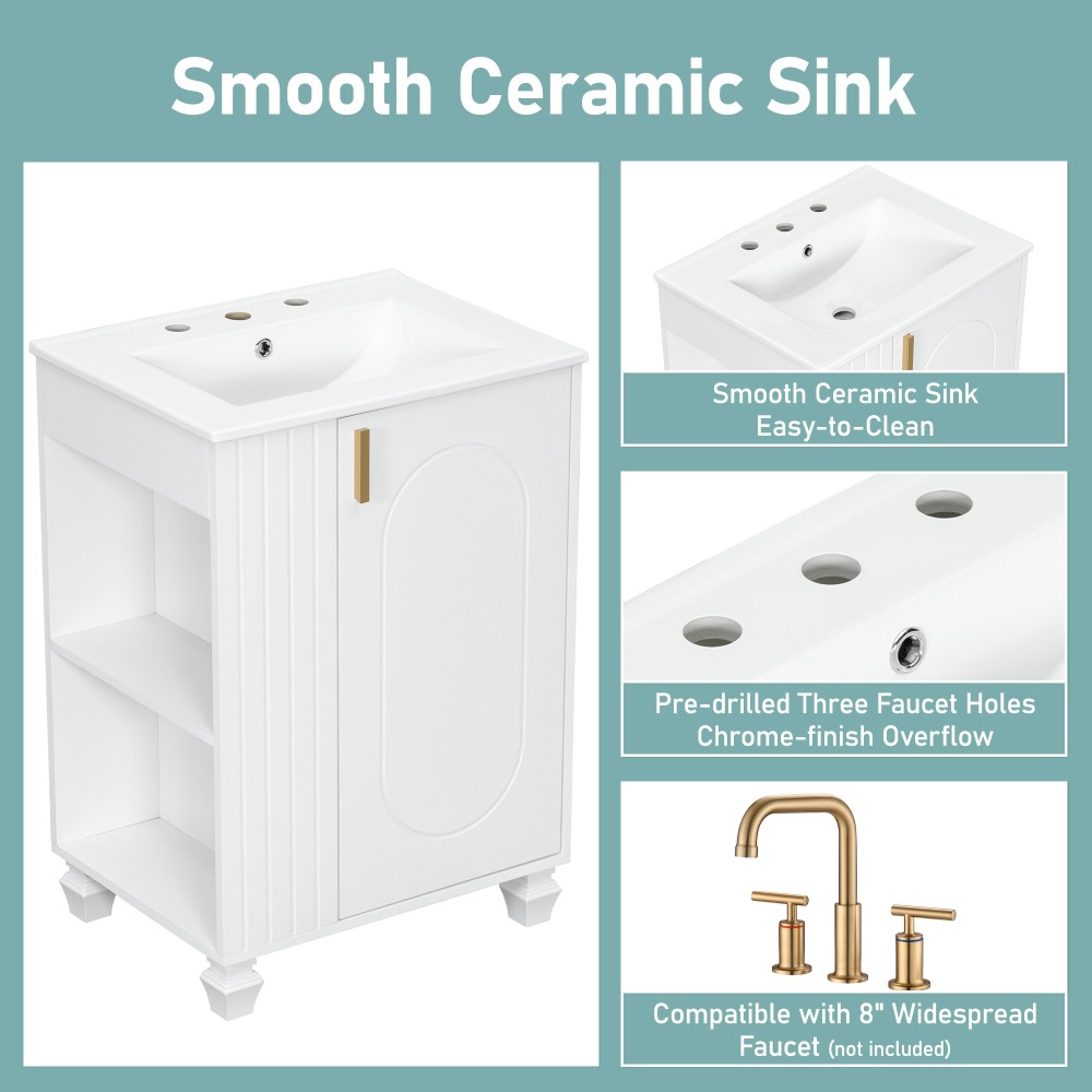 Bathroom Vanity with Sink Includes Door Frame Shelves Soft-Close Doors