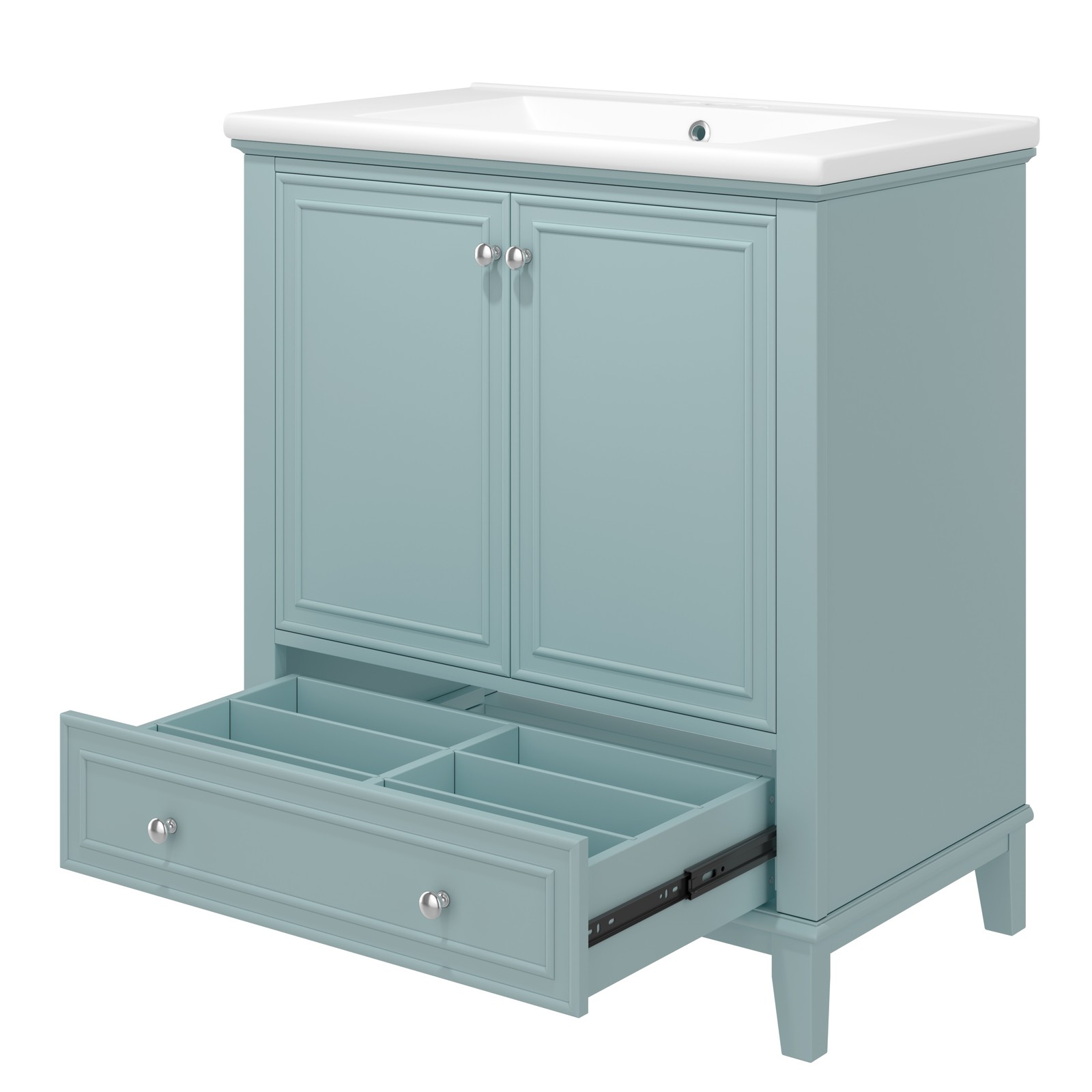 30″ Bathroom Vanity with Sink Combo, Green, Solid Wood & MDF Cabinet