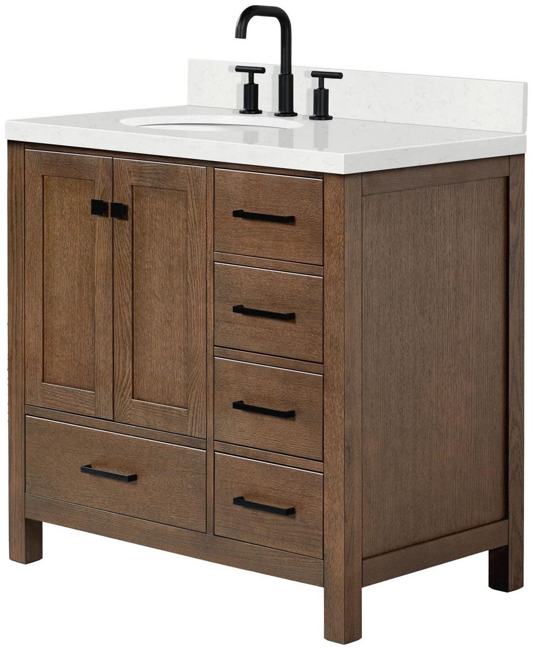 Ariel A036SLCQOVO Cambridge 36″ – Brown Oak / Carrara White Quartz / Satin Brass