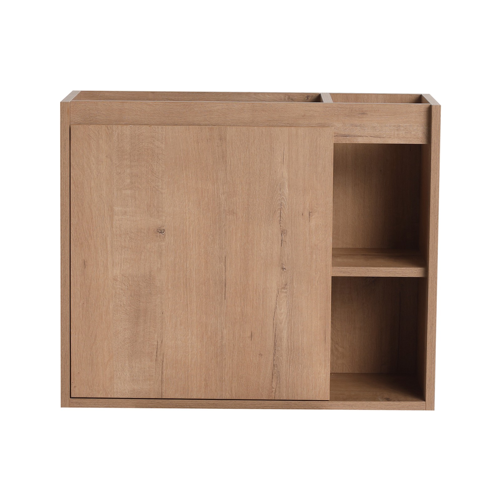 24in Plywood Wall-Mounted Bathroom Vanity W/ Ceramic Sink Basin Door Shelf Oak
