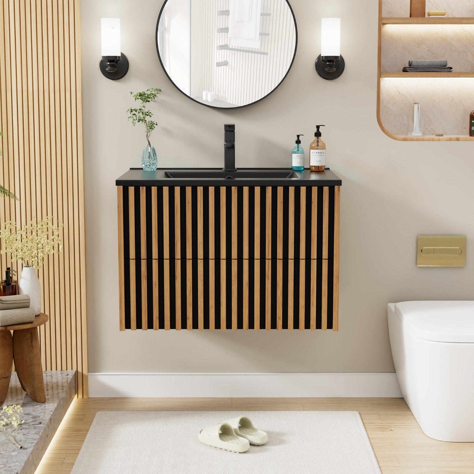 24″/ 30″/ 36″ Wall Mounted Bathroom Vanity Set With Sink Top, Faucet And Drain