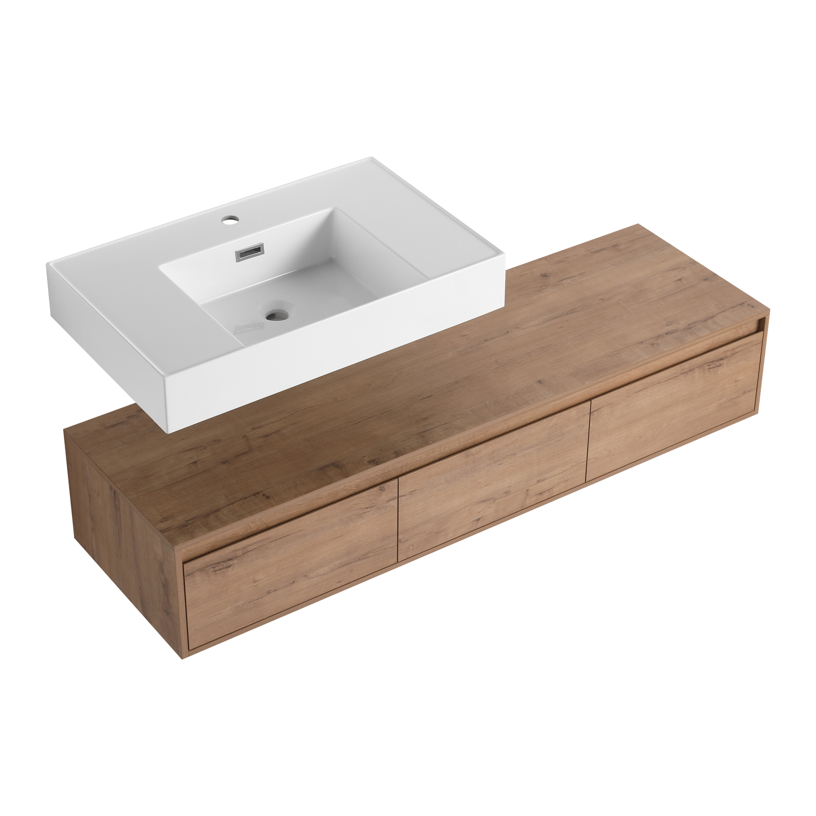 60″ Wood Wall Mount Bathroom Vanity Resin Sink Floating Vanity Sink Vessel Sink