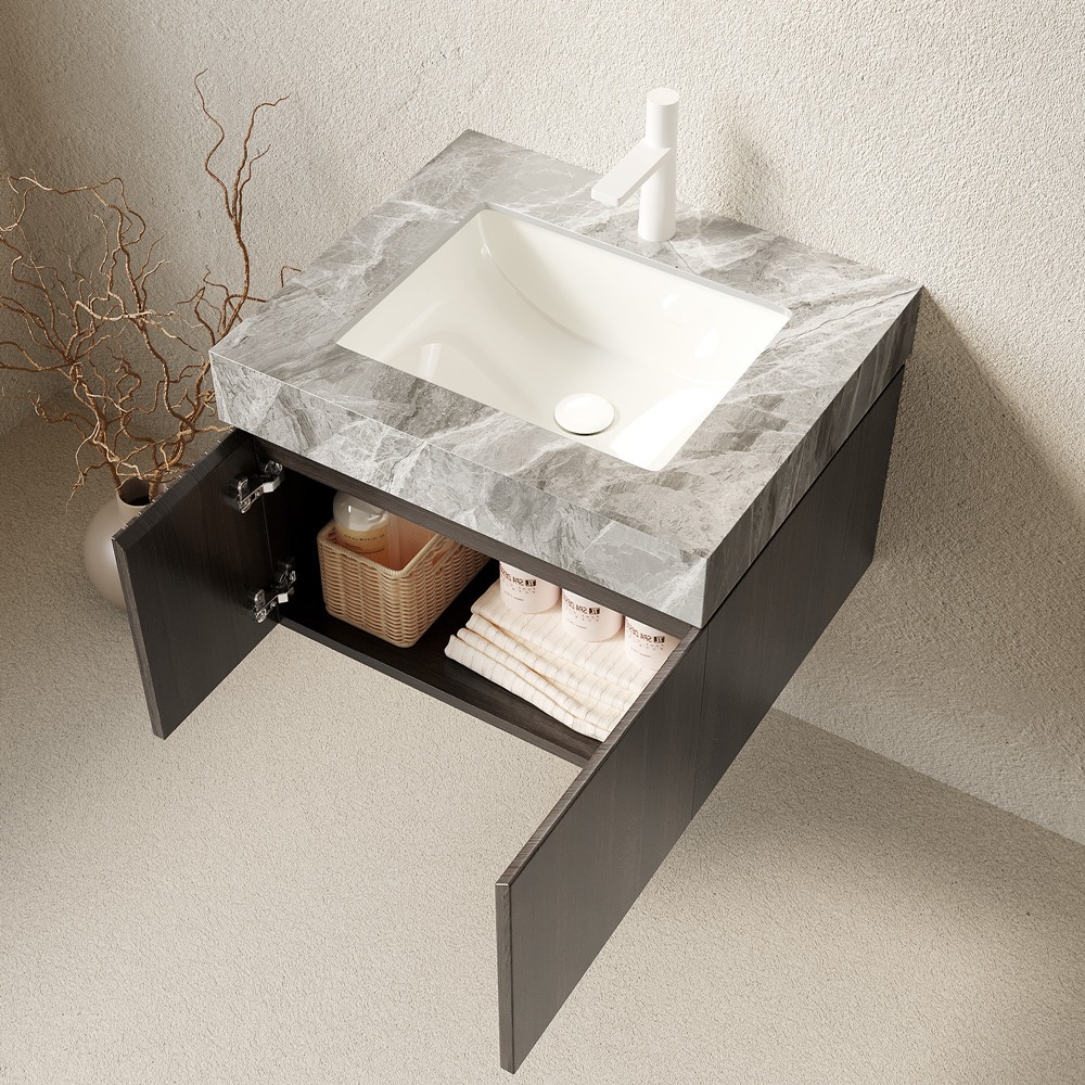 24″ Wall Mounted Bathroom Vanity w/Sink, Floating Vanity Stroage Cabinet, 2 Door