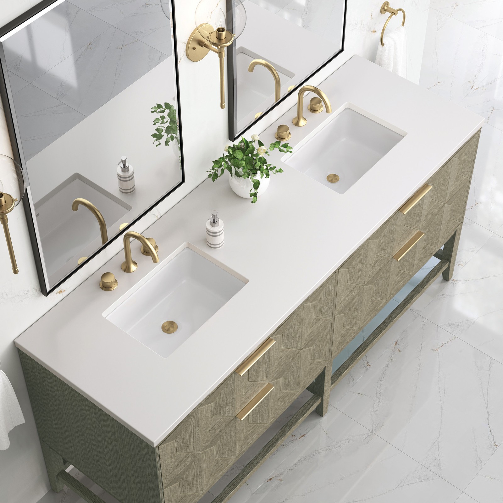 James Martin Vanities D100-V72-3WZ Emmeline 72″ – Pebble Oak / White Zeus
