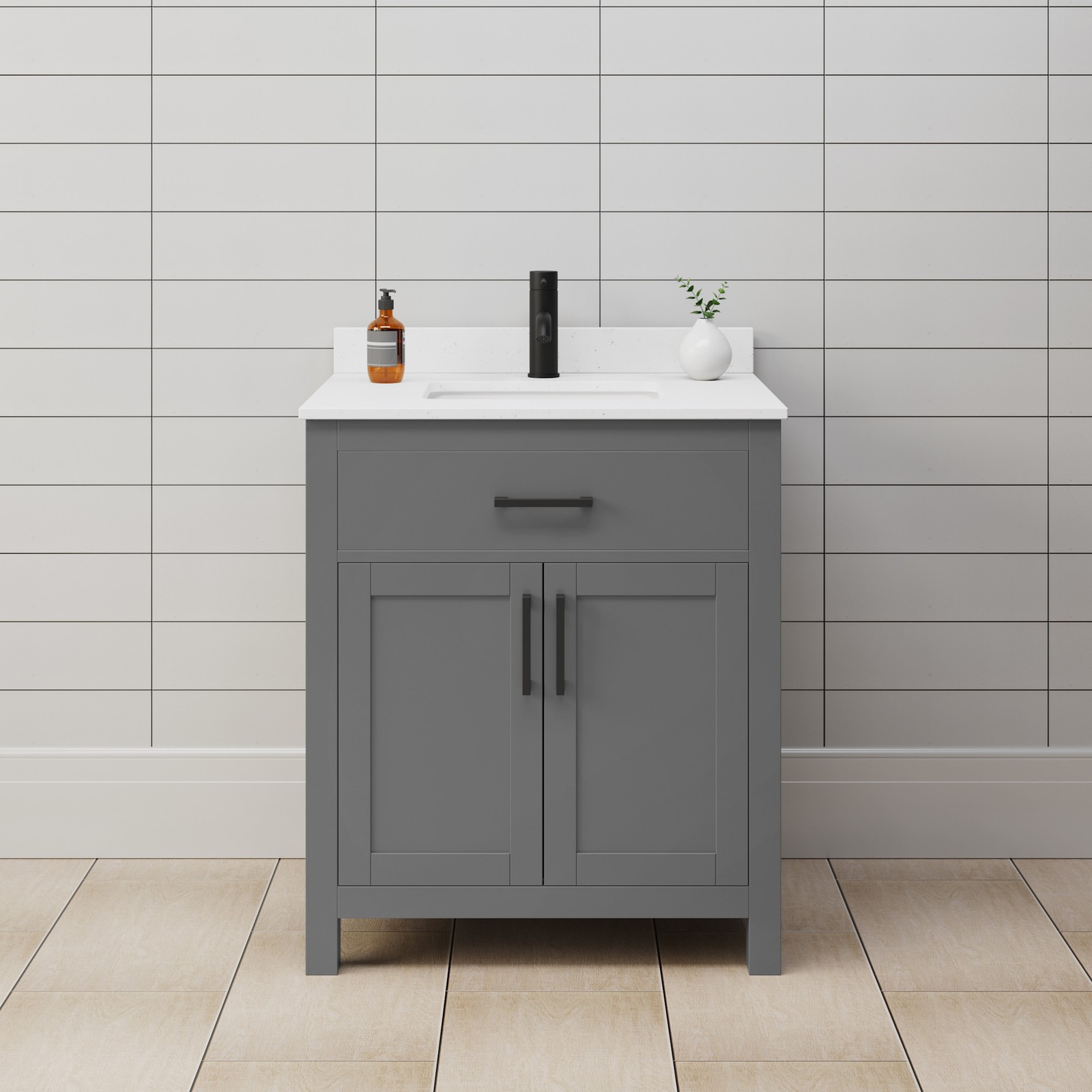 Wyndham Collection WCG242430S-UNSMXX Beckett 30″ – Dark Gray / White Cultured