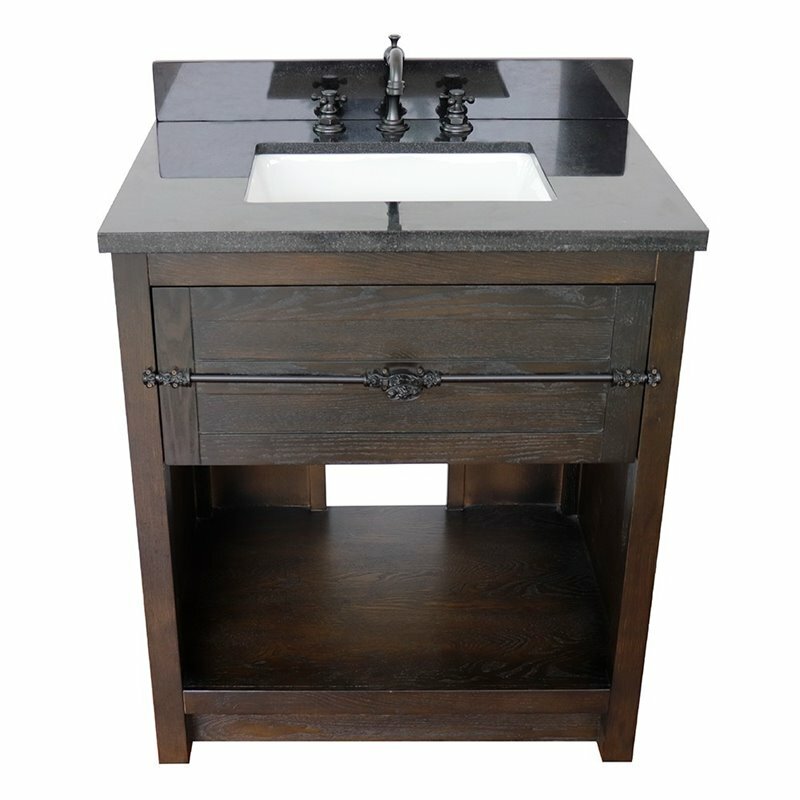 Plantation 31″ Solid Wood Rectangle Sink Vanity with Black Top in Brown