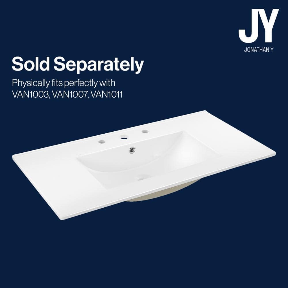 JONATHAN Y 36″ W x 18.25″ D Classic Rectangular Ceramic Sink Vanity Top White