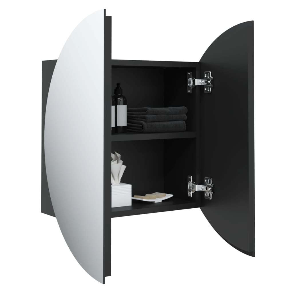 Bathroom Cabinet with Round Mirror&LED Black 18.5″x18.5″x6.9″