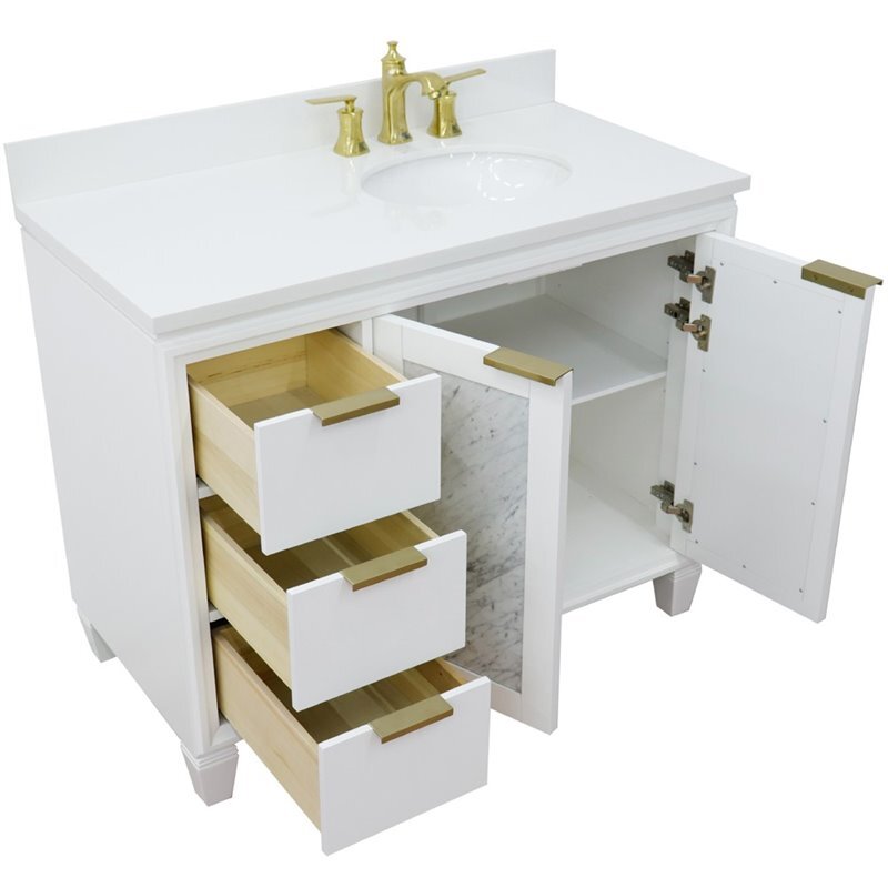 Trento 43″ Solid Wood Vanity with Right Oval Sink in White Quartz Stone