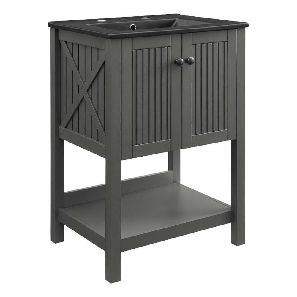 Pemberly Row 24″ Modern Wood/Ceramic Bathroom Vanity in Gray/Black