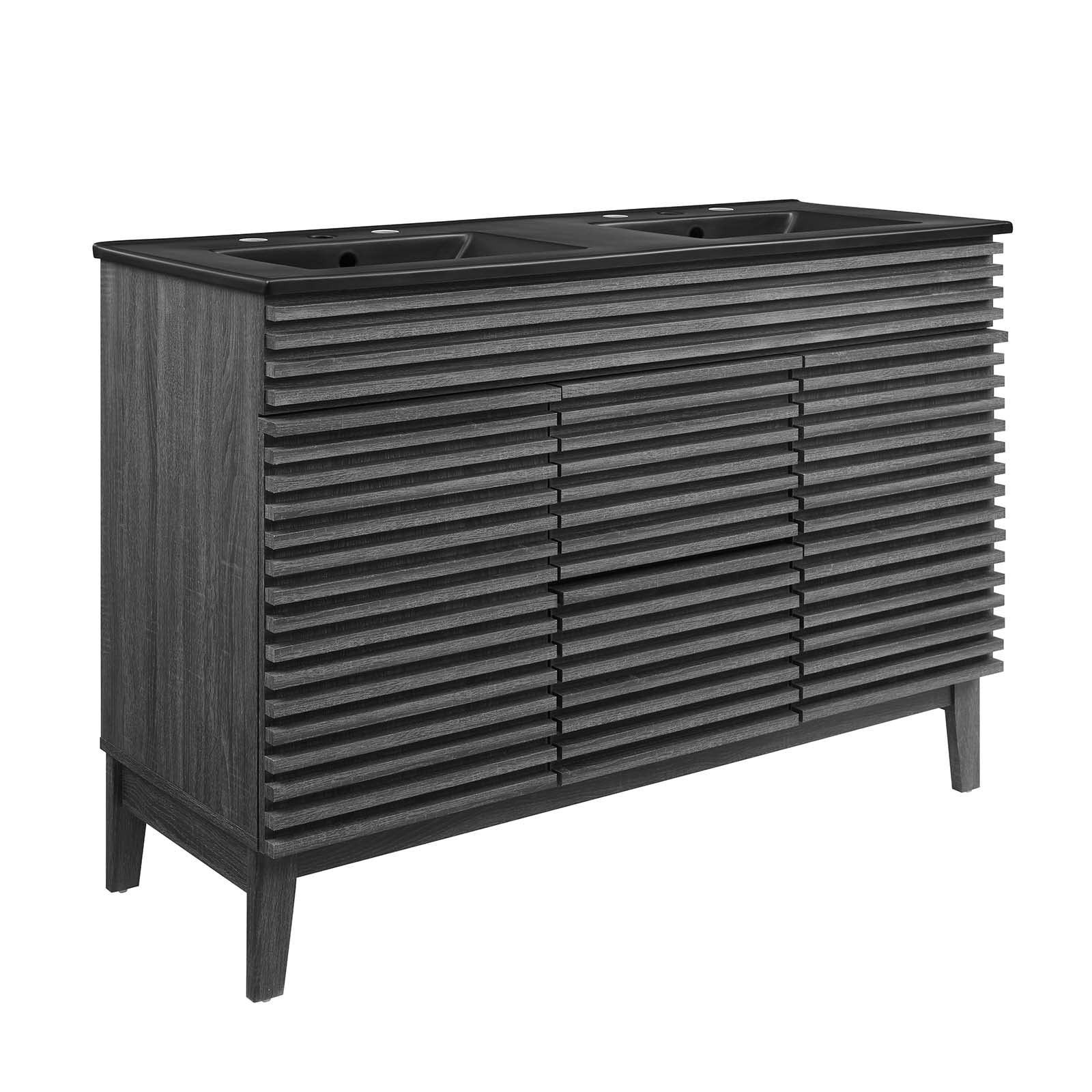Modway Render 47.5″ MDF Wood Double Sink Bathroom Vanity in Charcoal/Black