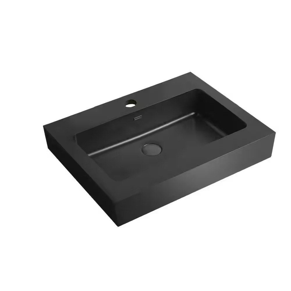 24 In. Drop-In Bathroom Sink in Matte Black Quartz Vanity Top